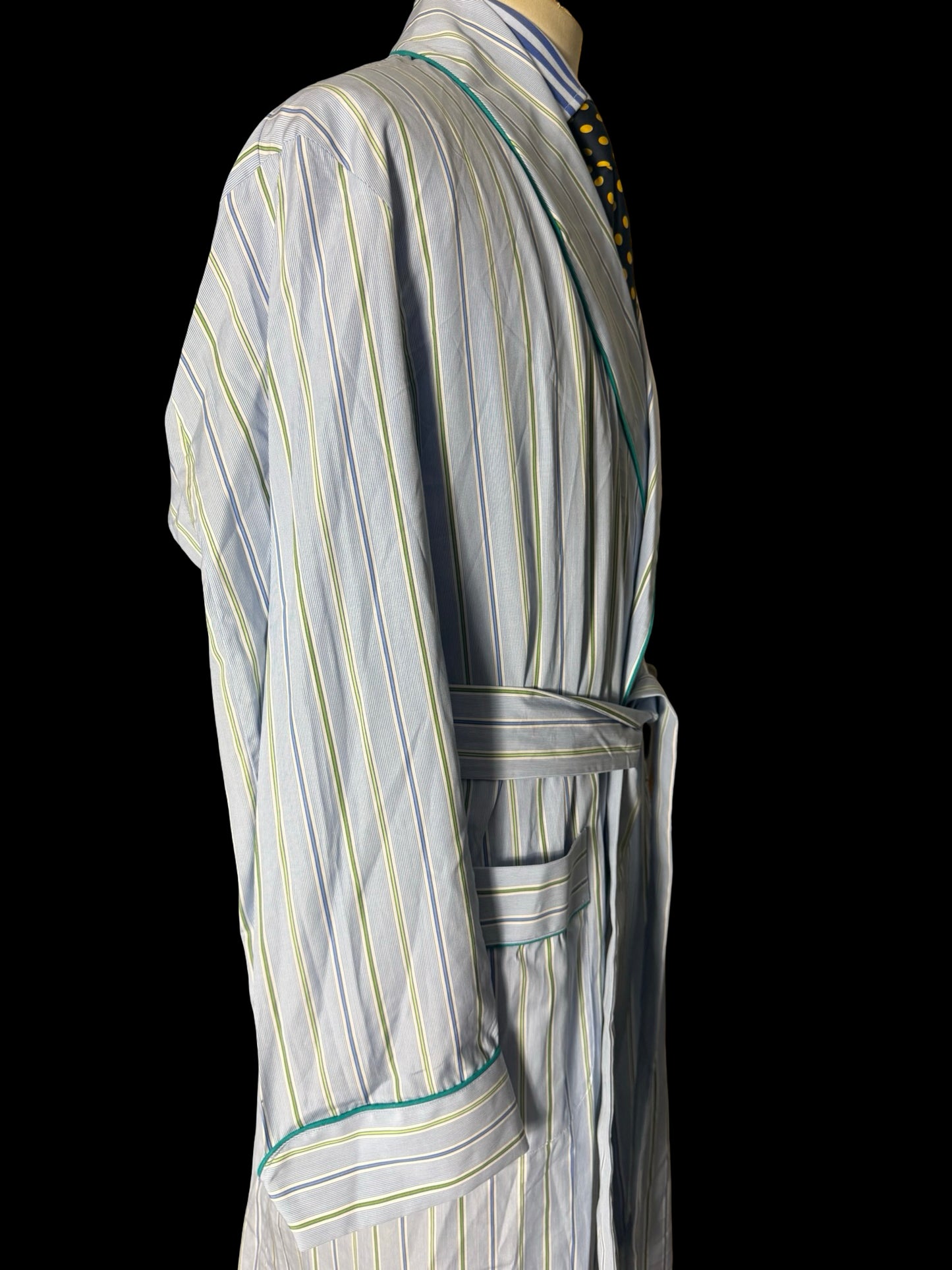 Turnbull & Asser Dressing Gown Size XL Light Blue Striped Poplin Cotton RRP £350