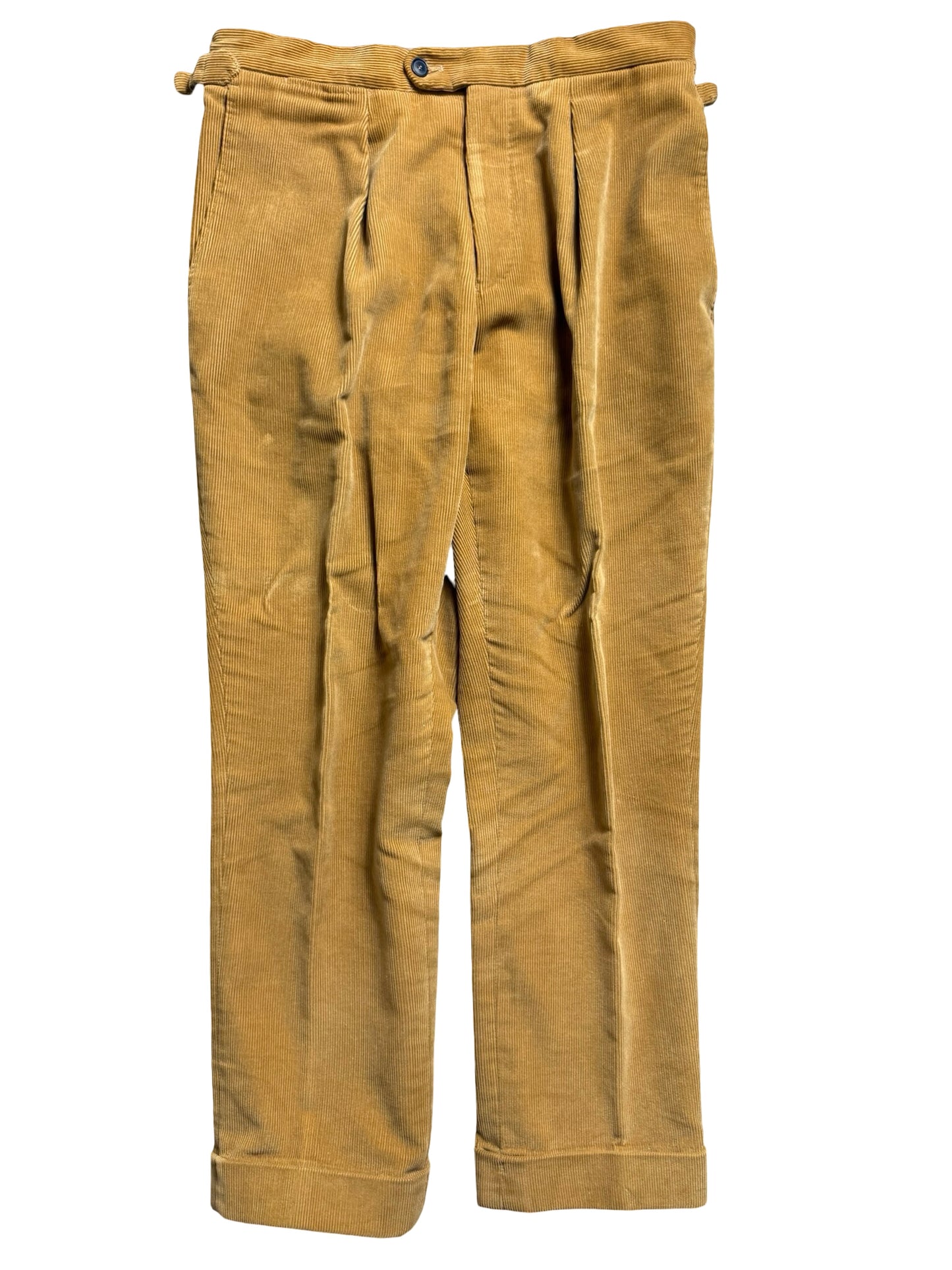 Bespoke P. Johnson X Sartoria Carrara Corduroy Pleat Front Trousers W32S Tan