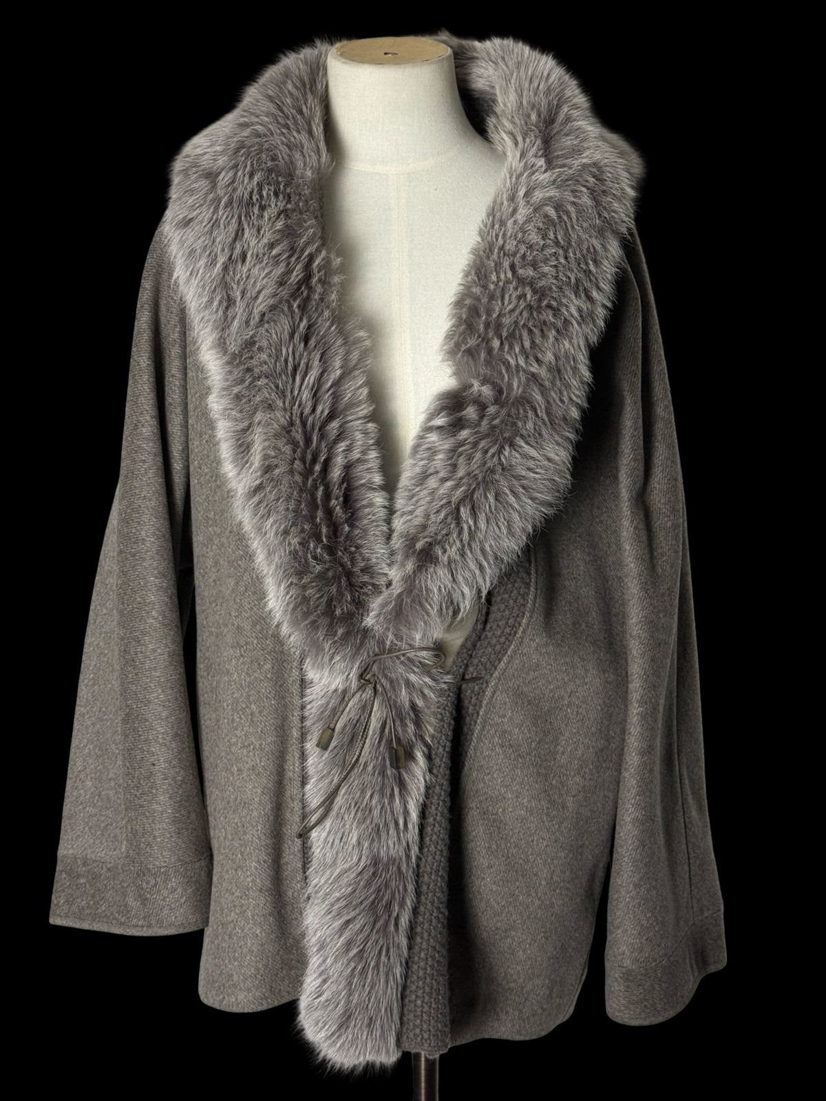 Fabiana Fillippi Wool Cashmere Cape Coat Fur Collar Size UK12 IT44 Luxury