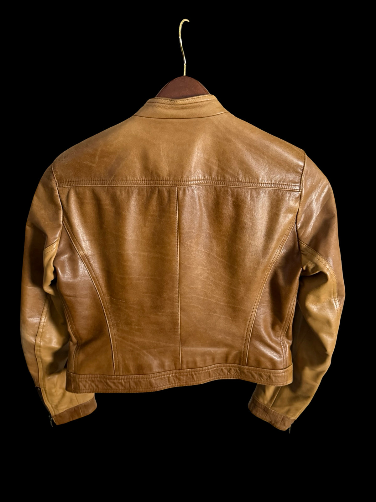 Vintage Womens Prada Racer Leather Jacket IT46 Light Brown