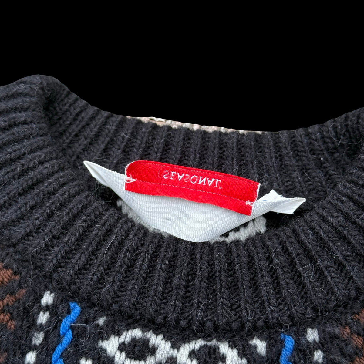 Men’s Off White Intarsia Knit Jumper Size Medium Wool Alpaca Mix Embroidered