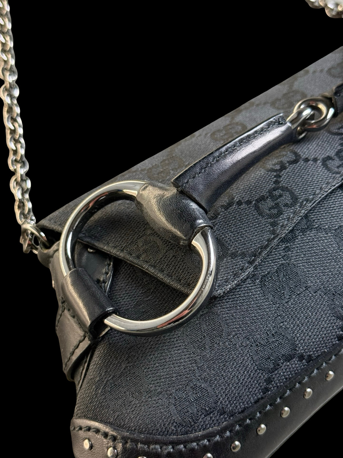 Gucci GG Canvas Horsebit Chain Shoulder Bag Clutch Bag Vintage Tom Ford Era