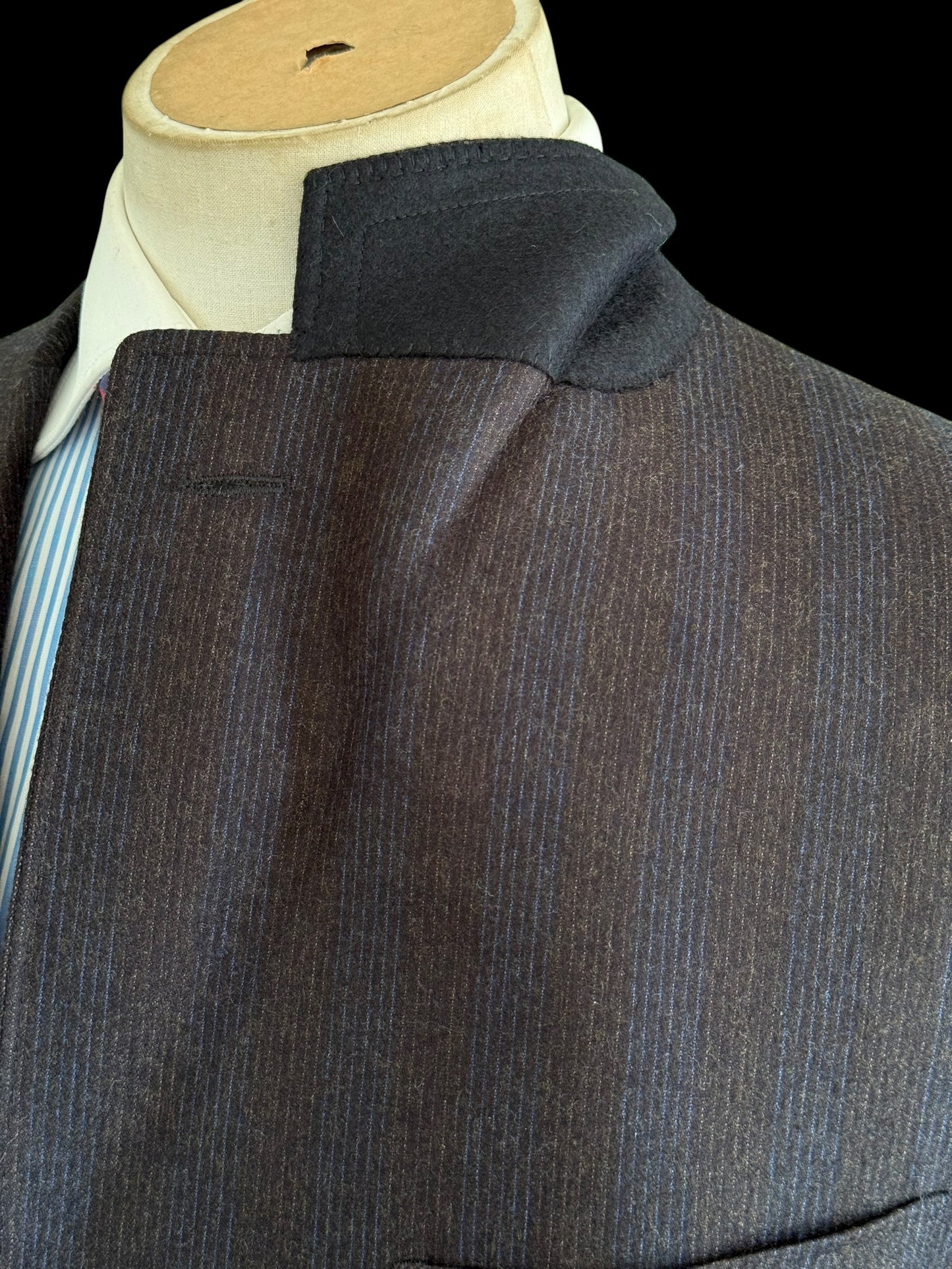 Canali Striped Flannel Suit 44L / W36R Navy & Brown Super 120’s Wool Full Canvas