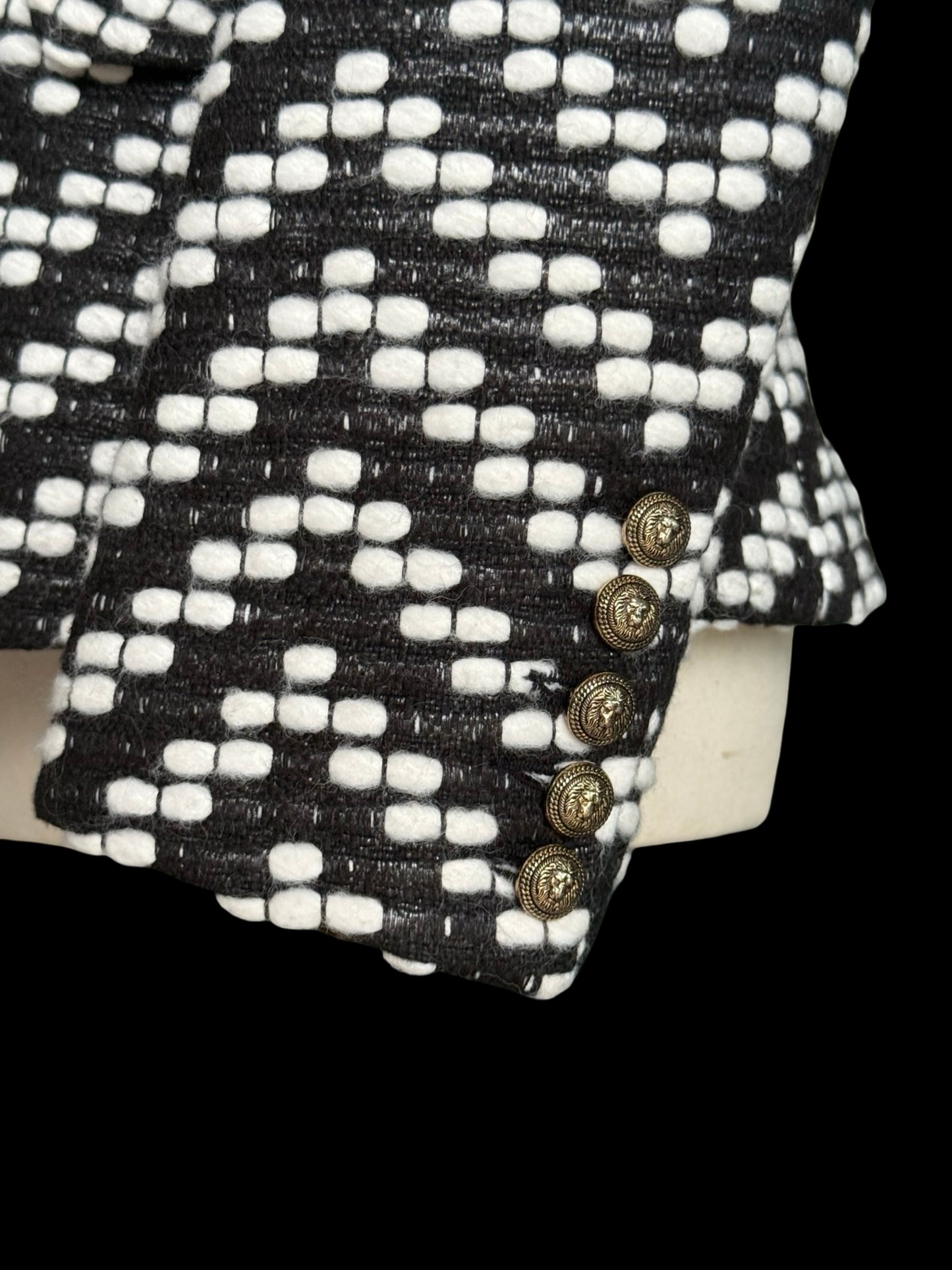 Balmain Black & White Tweed Evening Jacket Blazer 42 Satin Lapels RRP £2.5k