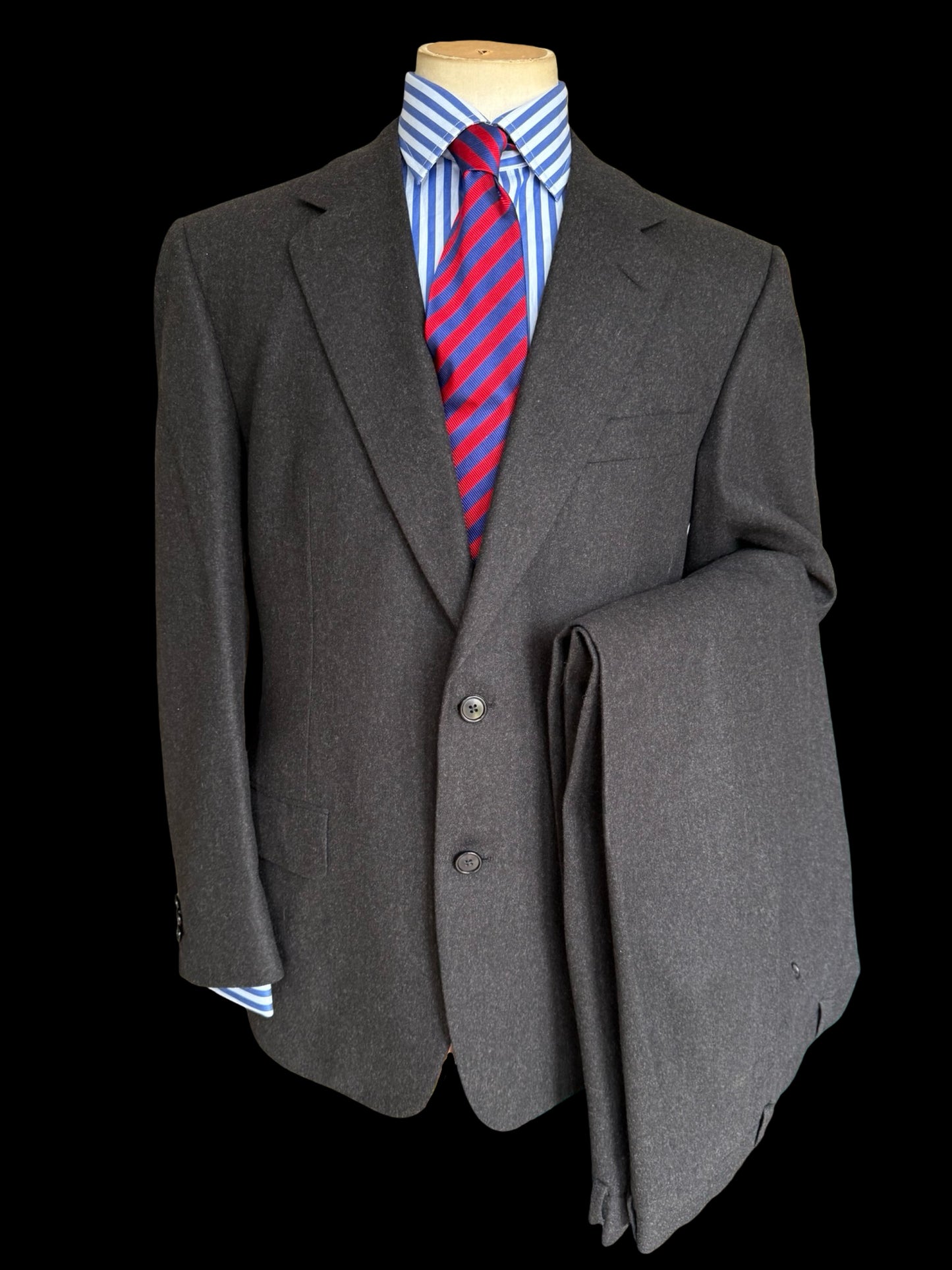 Vintage Gieves & Hawkes Dark Grey Flannel Wool Suit 44R / W40R Heavyweight