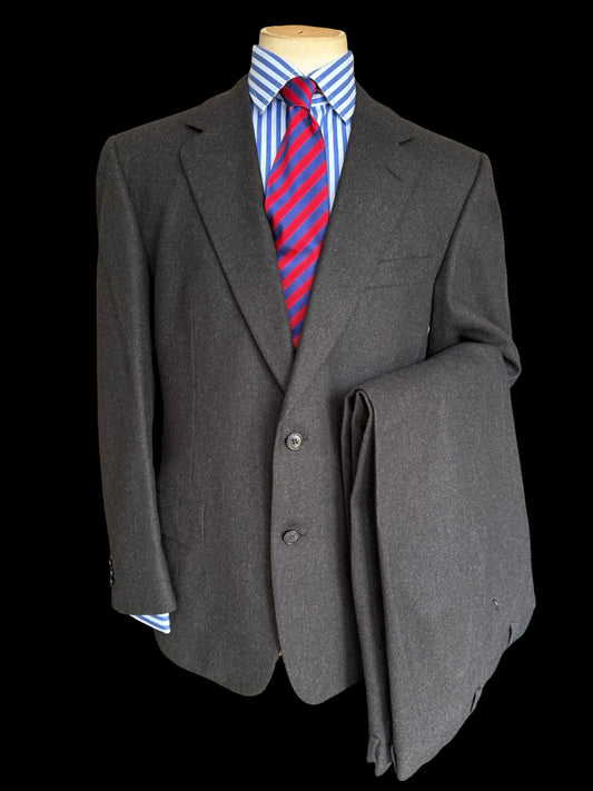 Vintage Gieves & Hawkes Dark Grey Flannel Wool Suit 44R / W40R Heavyweight