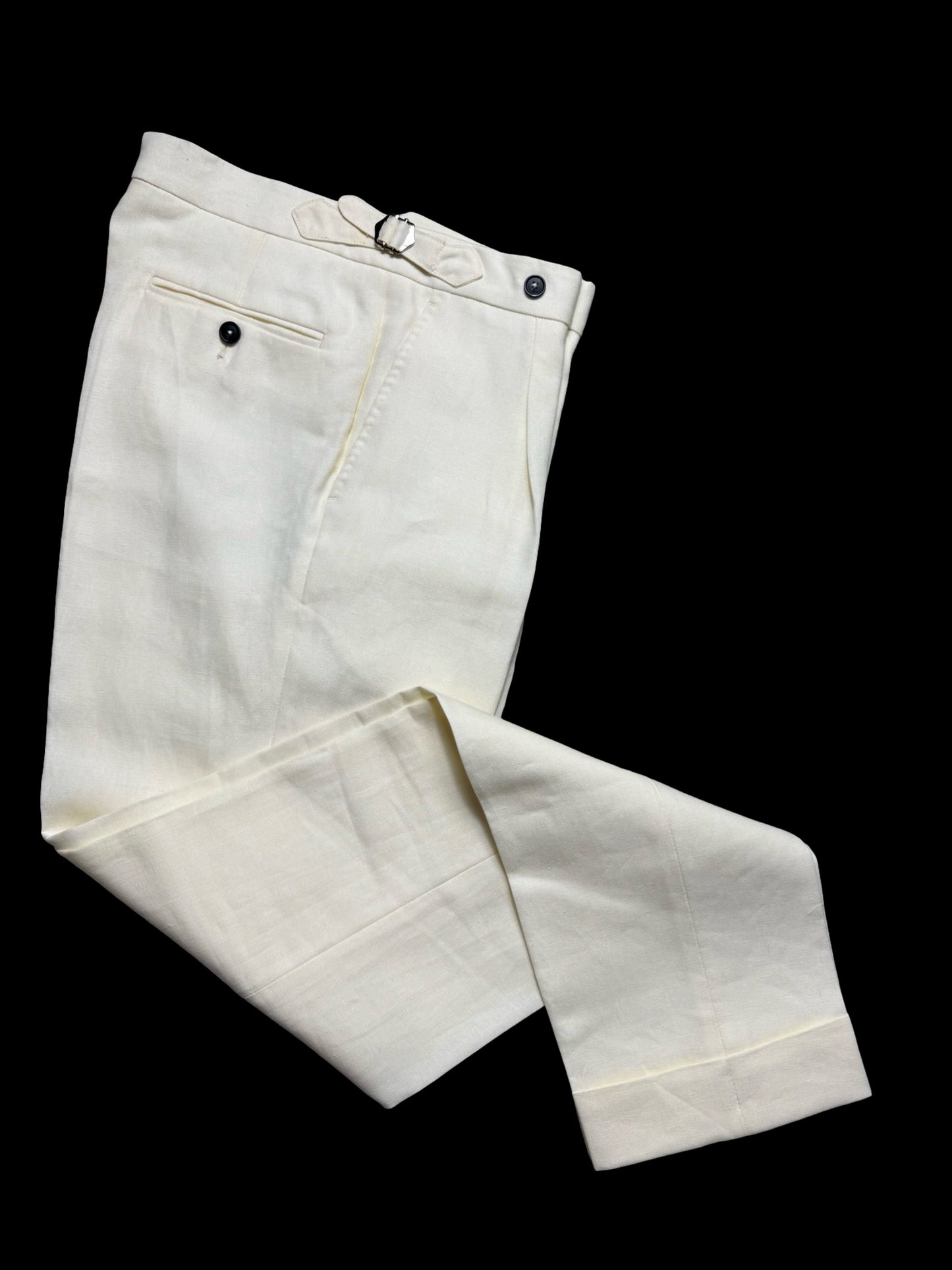 Natalino Single Pleat Ivory Irish Linen Trousers 30L Side Adjusters RRP £200