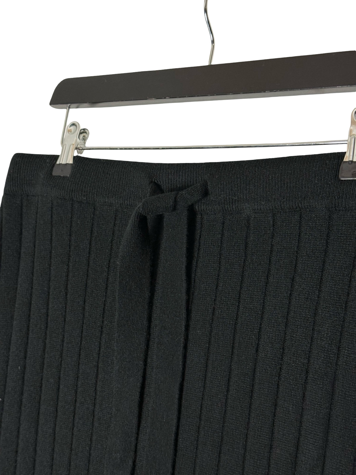 N.Peal Black Knit A-Line Maxi Skirt 100% Organic Cashmere Size Large Ribbed