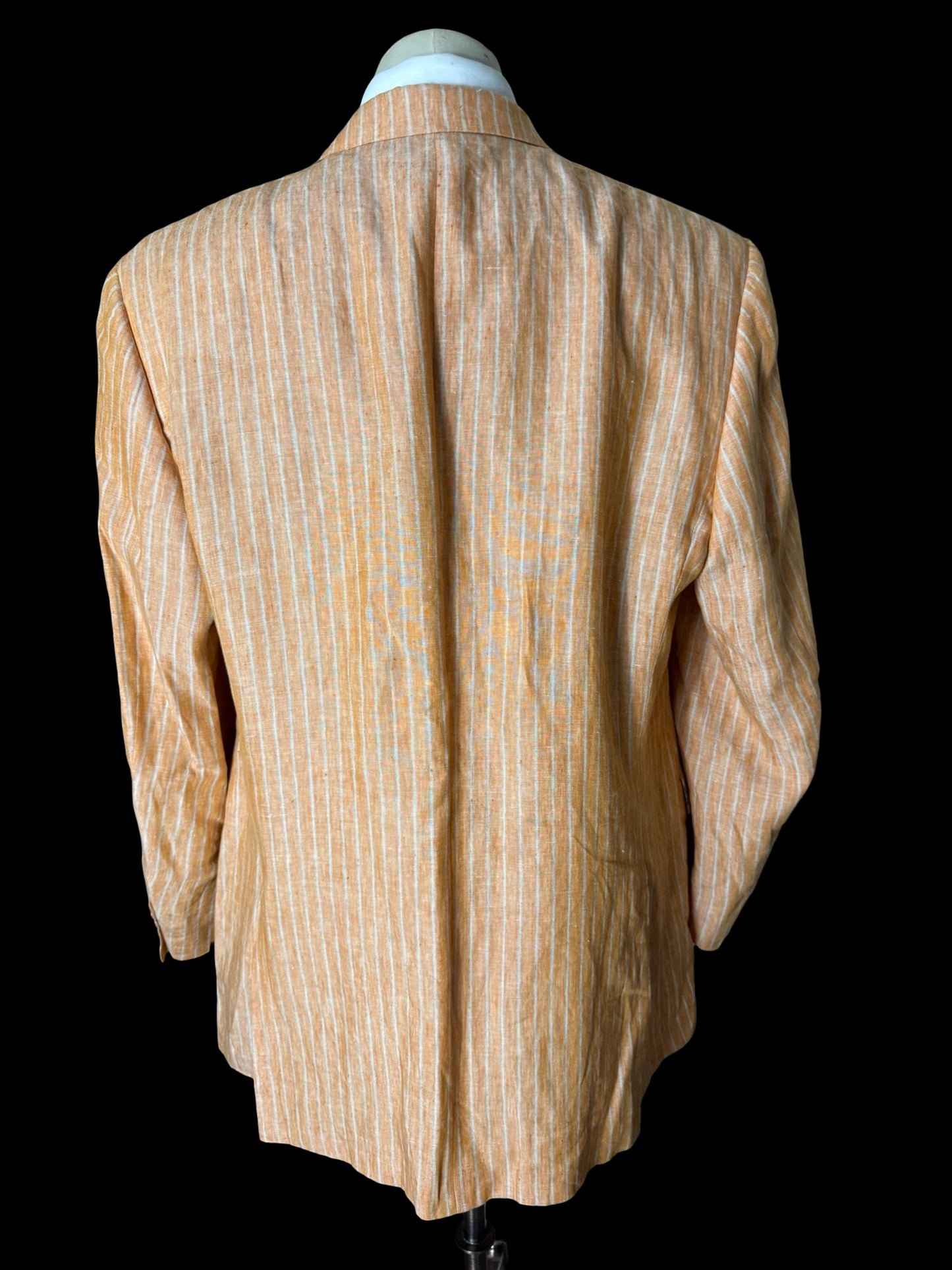 Men’s Canali Pure Linen Orange Sportcoat Blazer 48L EU58 Pinstripe