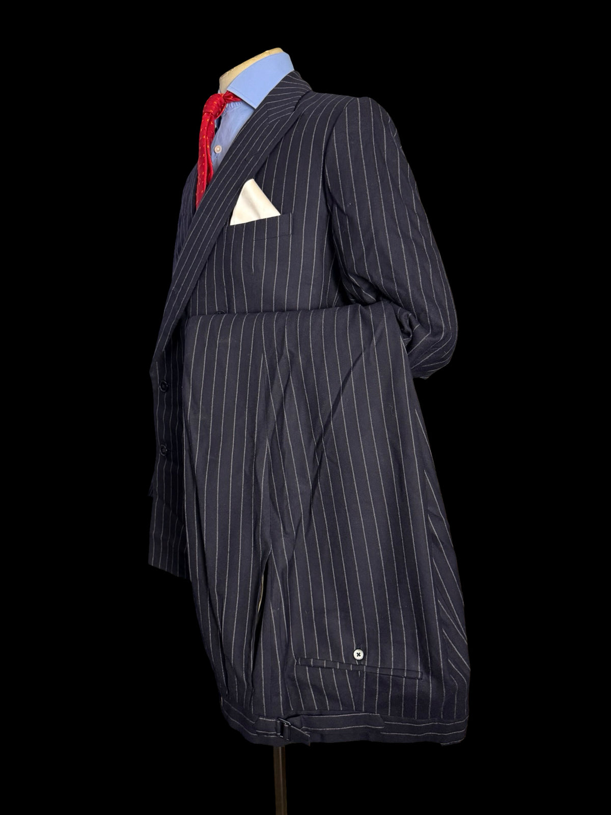 Bespoke Savile Row Navy Double Breasted Chalk Stripe Suit 42R / W36R
