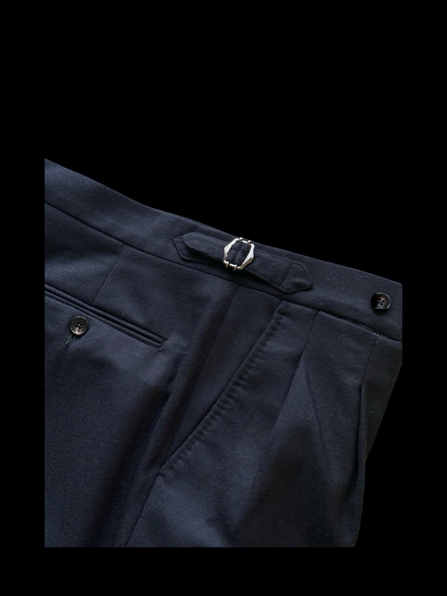 Natalino Navy Blue Flannel Pleat Front Trousers 32x33” RRP £195