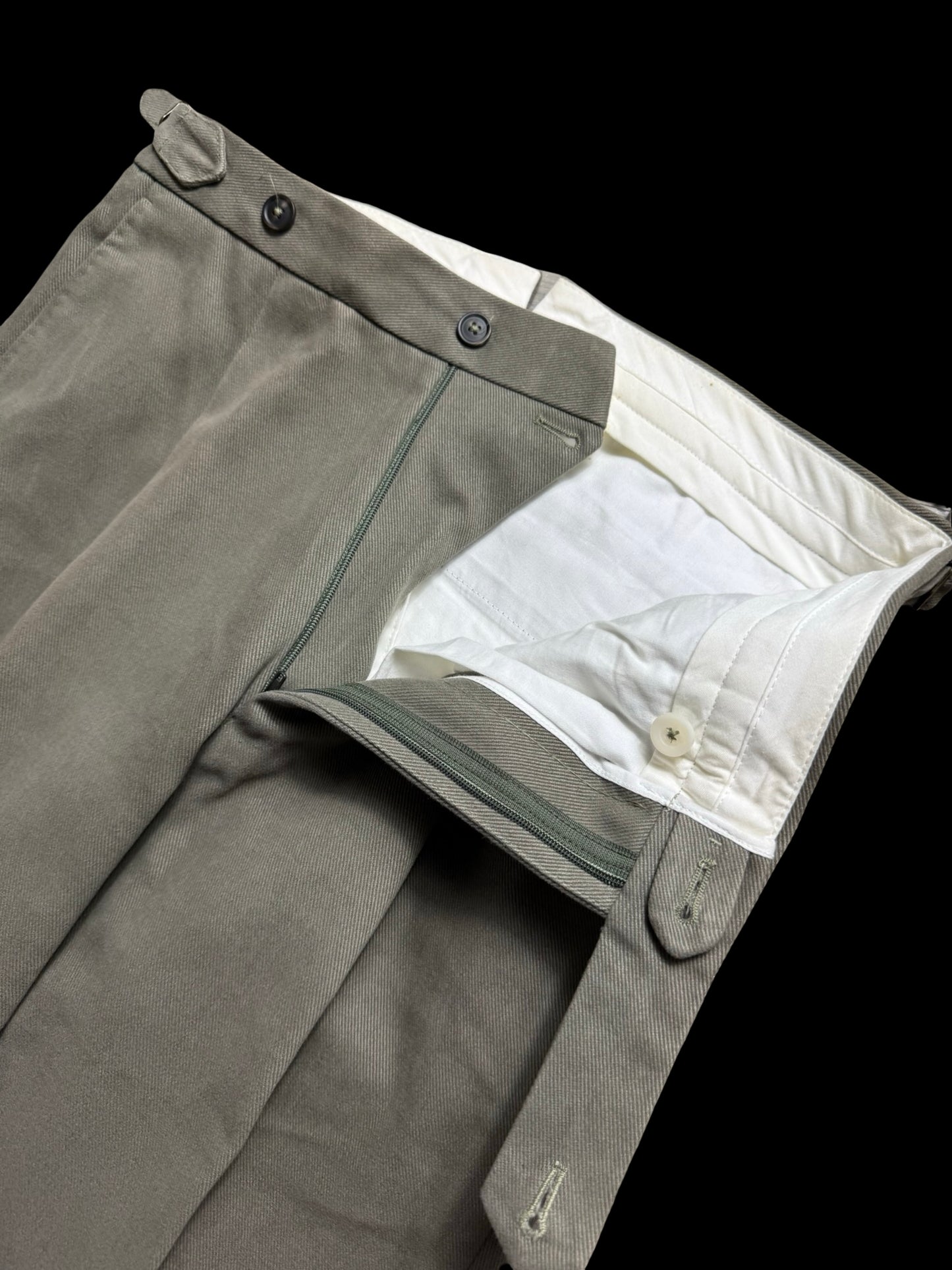 Natalino Military Green Cotton Drill Pleat Front Trousers W30S RRP £165