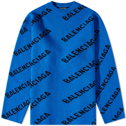 BNWT Balenciaga Oversized Wool Intarsia Logo Jumper Size Large Blue RRP £975