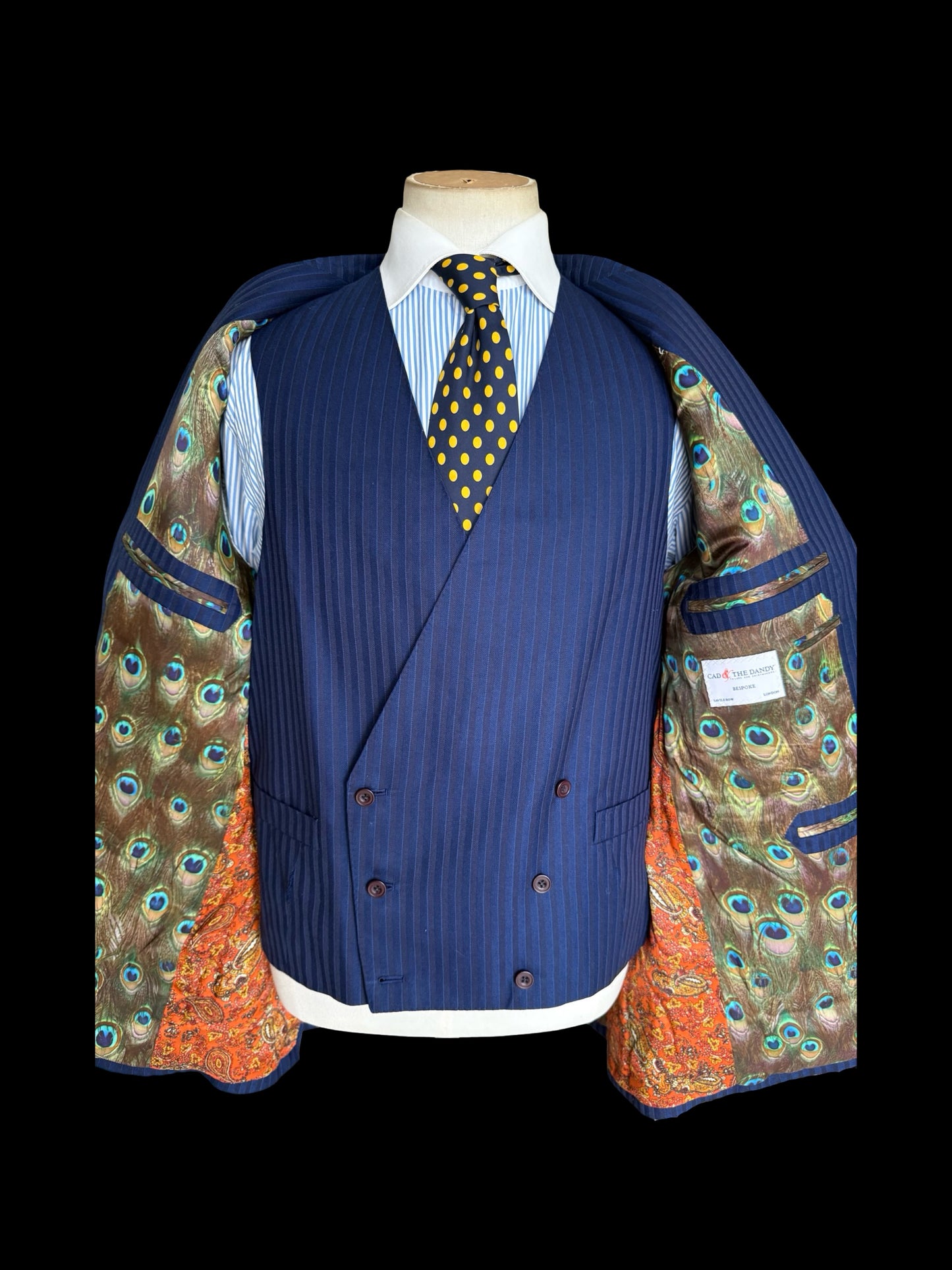 Cad & Dandy Bespoke 3PC Suit 45L / W42x32” Stripe D/B Waistcoat Savile Row