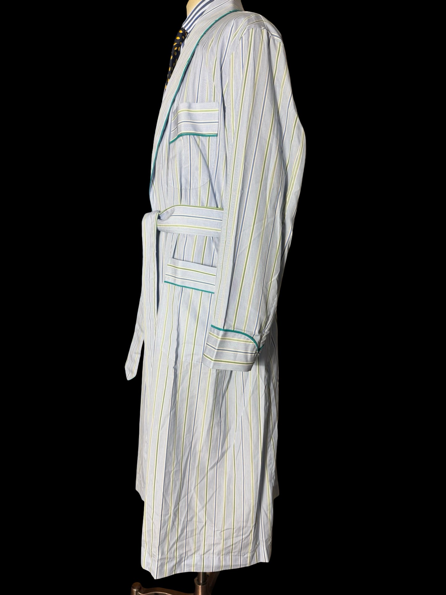 Turnbull & Asser Dressing Gown Size XL Light Blue Striped Poplin Cotton RRP £350