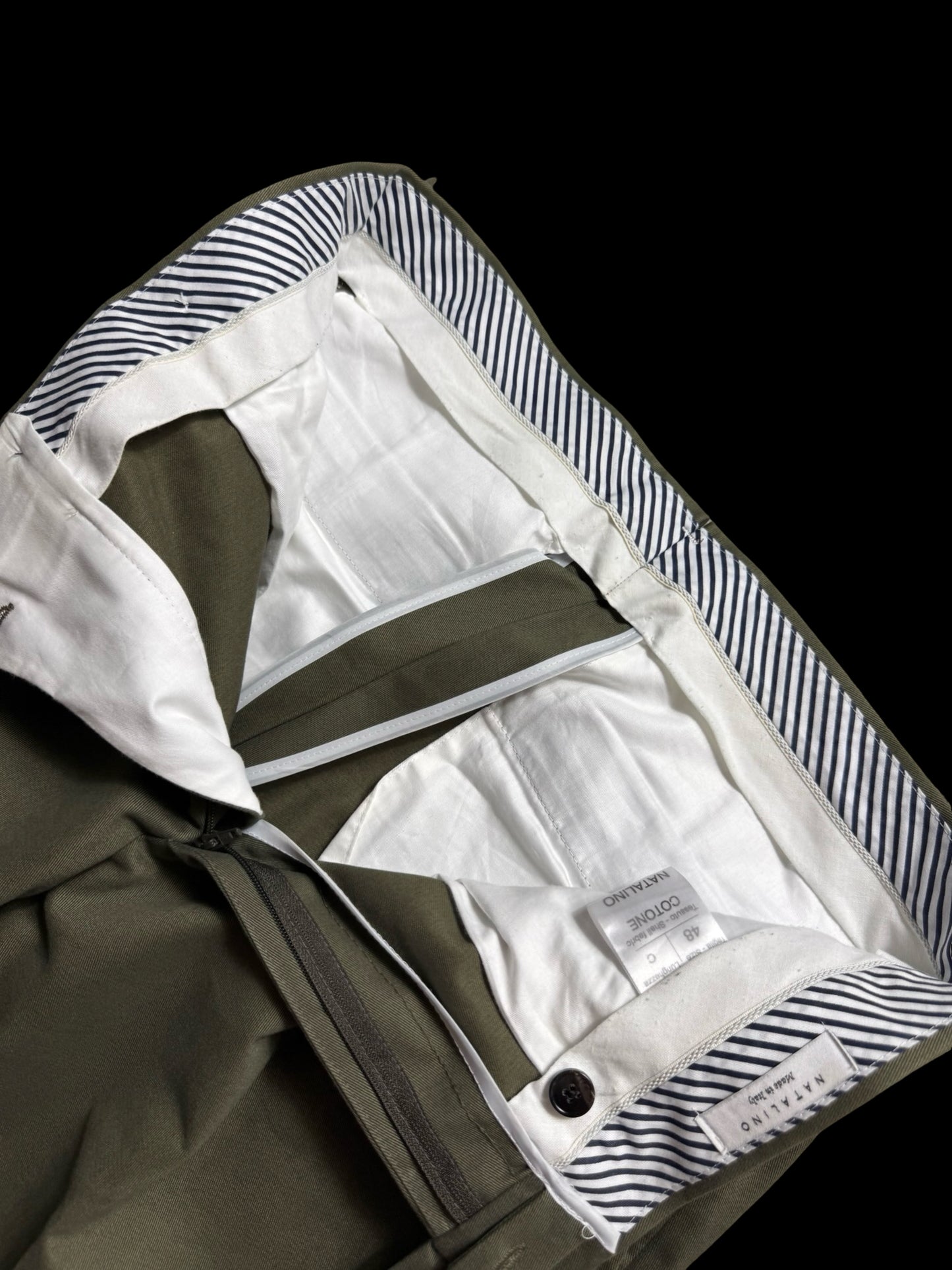Natalino Pleat Front Military Green Trousers W32S Cotton Drill RRP £165