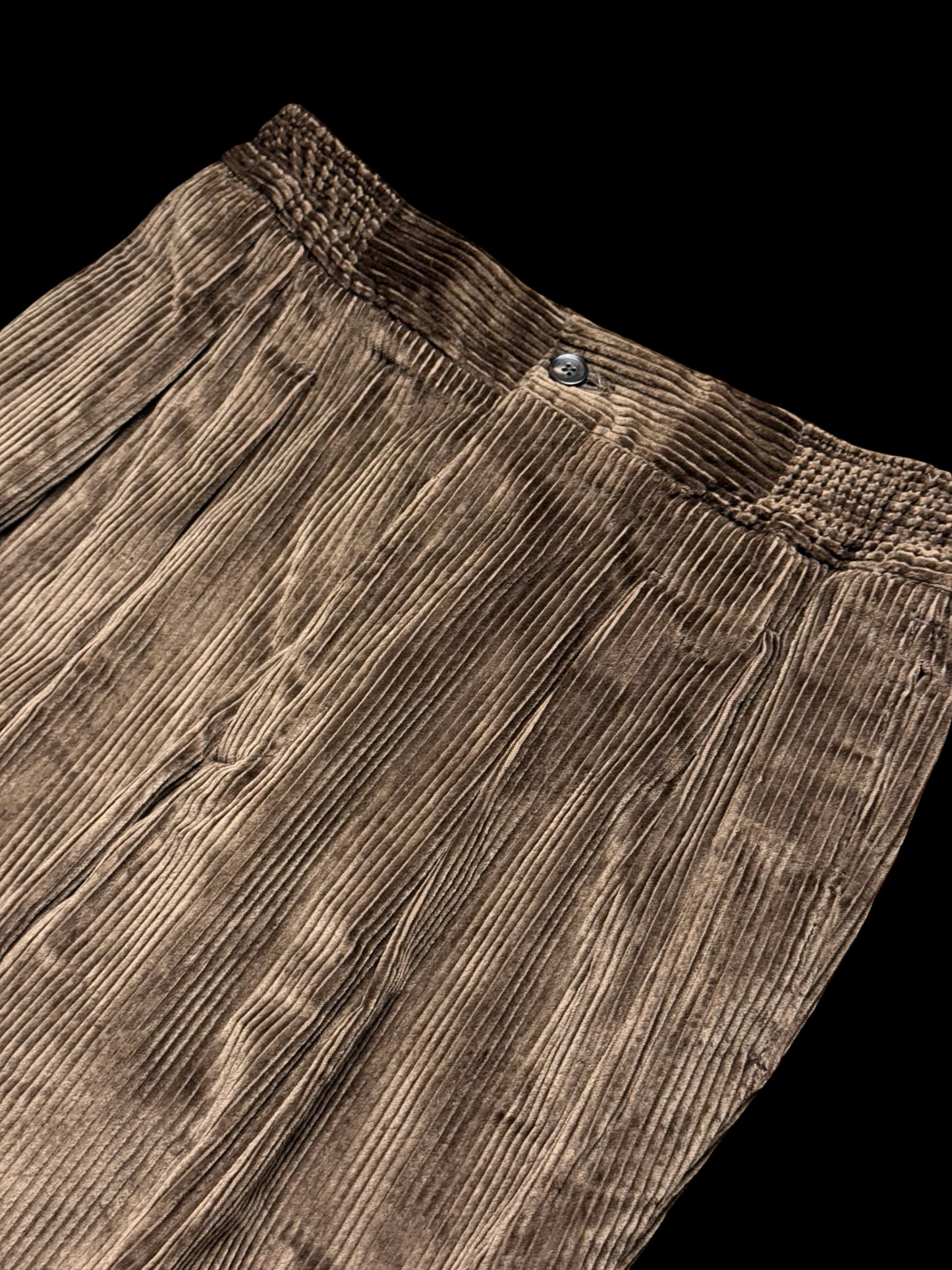 Natalino Brown Corduroy Pleat Front Trousers W31S Drawstring Elasticated Waist