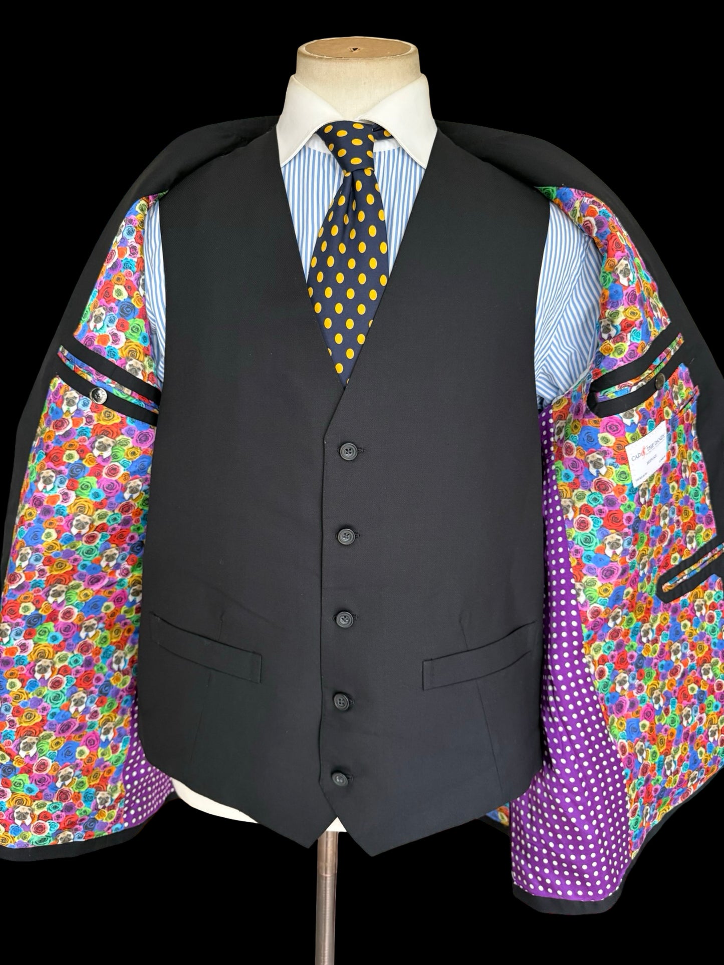 Savile Row Bespoke Cad & Dandy 3PC Black Suit 44L / W42R