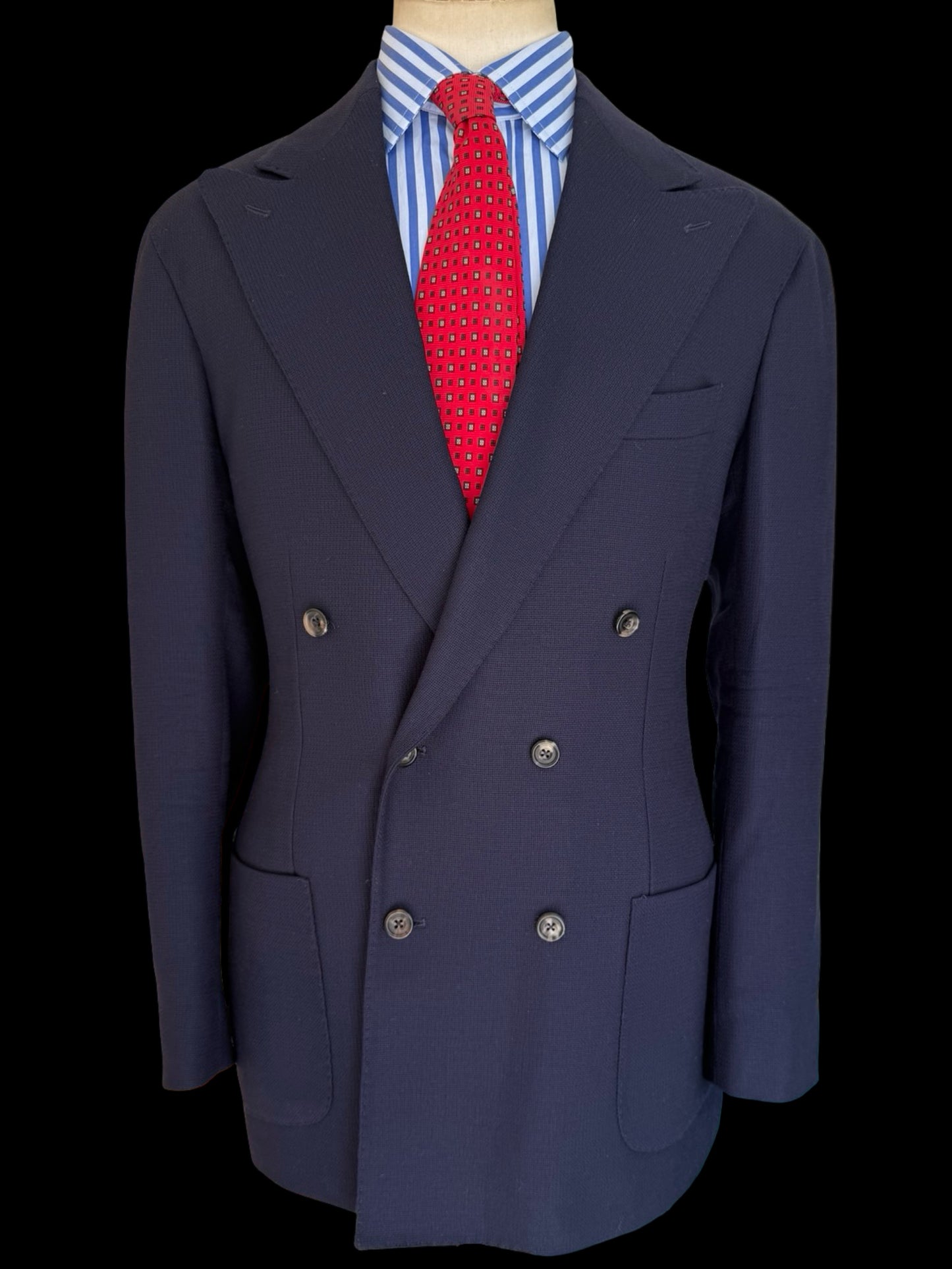 Natalino Double Breasted Navy Mock Leno Wool Hopsack Sport Jacket 44R RRP £545