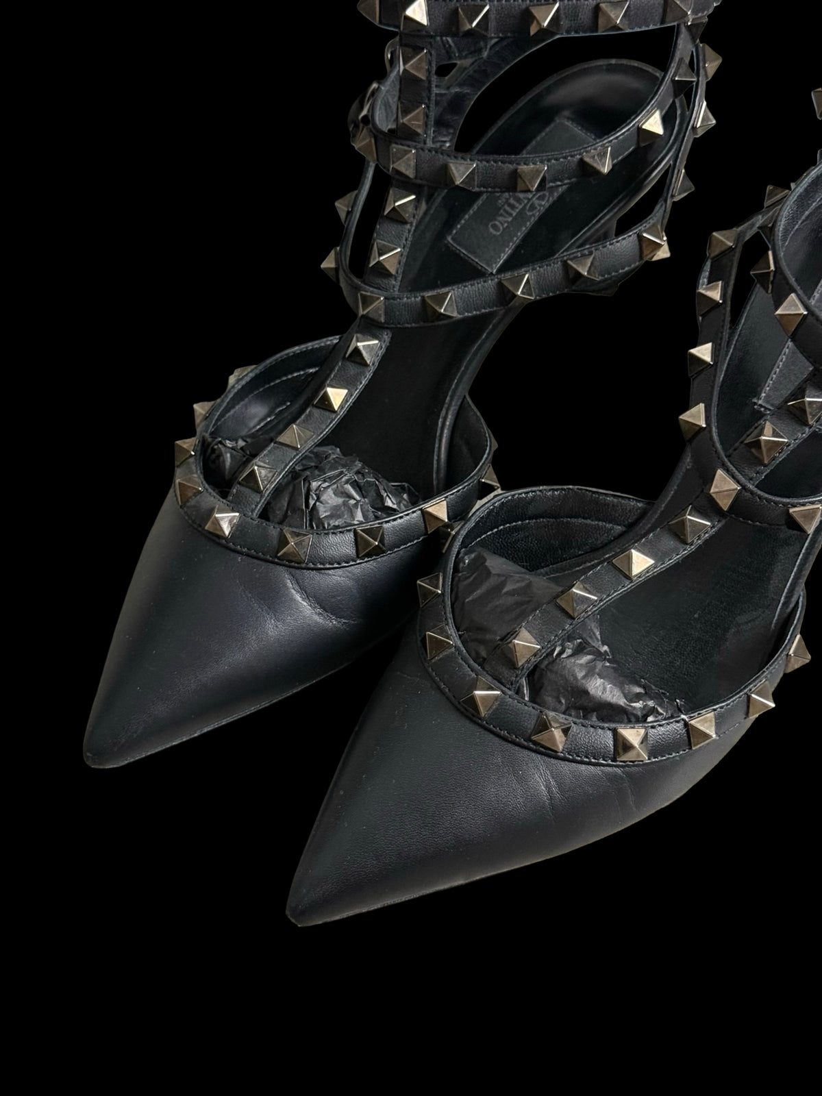 Valentino Garavani Rockstud Noir Black Ankle Strap Heels Size EU39 UK6
