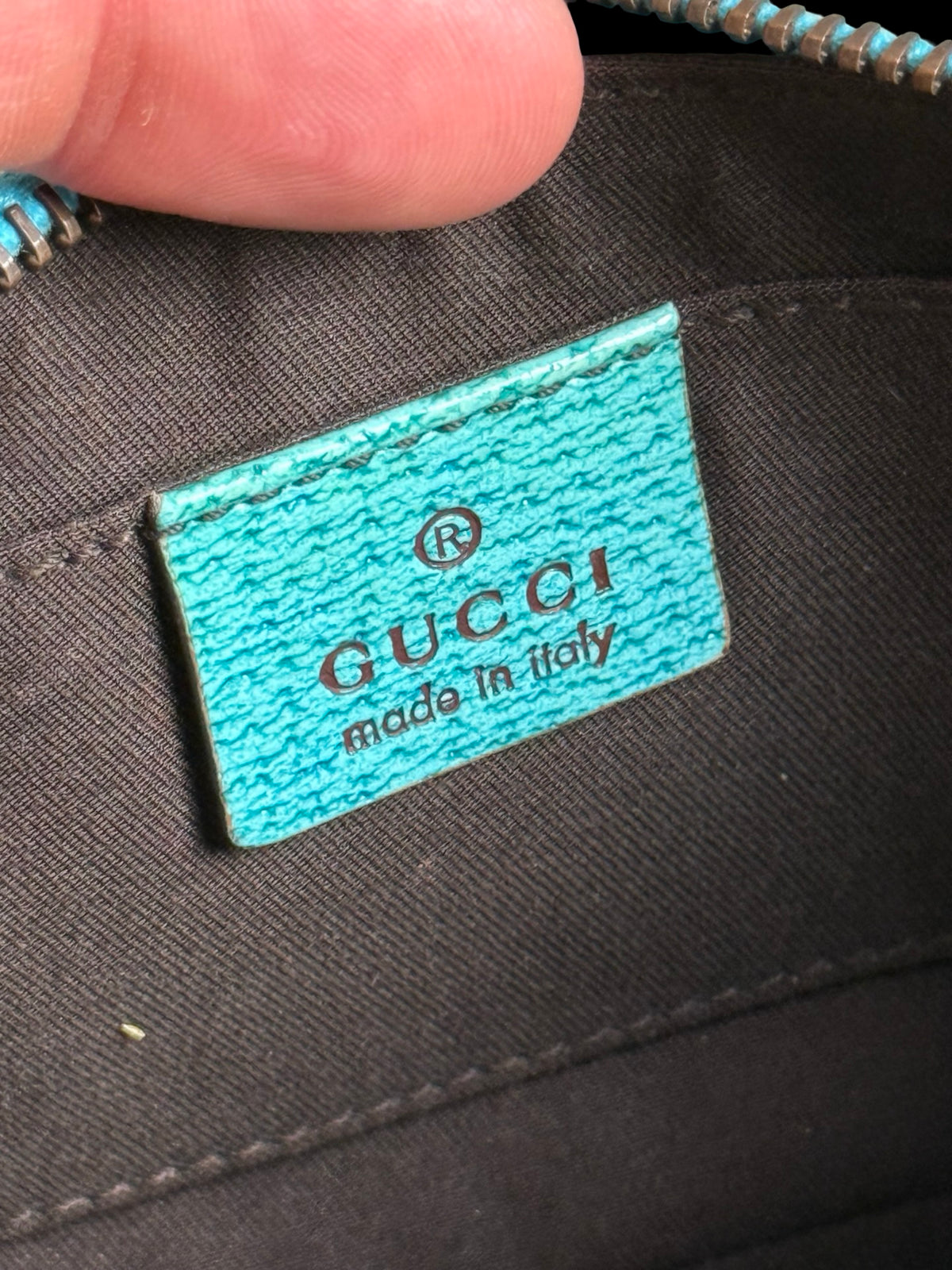 Vintage Gucci GG Canvas Nailhead Pochette Bag Brown/Turquoise Y2k Era Rare