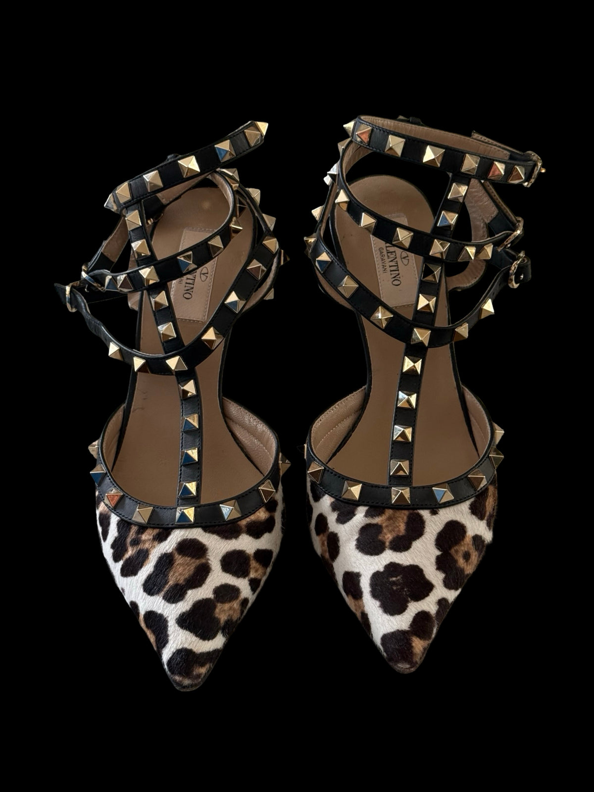 Valentino Garavani Rockstud Pony Hair Ankle Strap Heels Size EU39 UK6