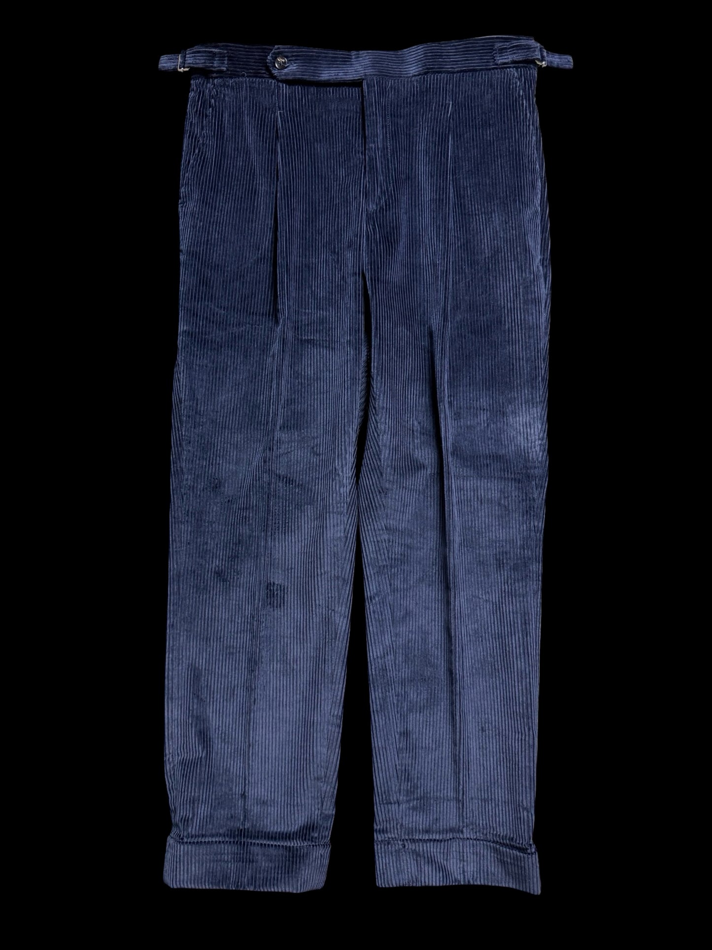 Natalino Navy Blue Corduroy Pleat Front Trousers W32S RRP £185