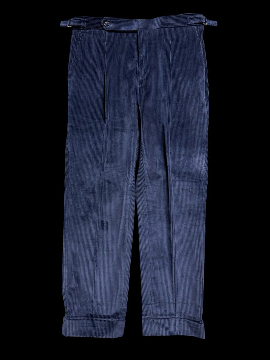 Natalino Navy Blue Corduroy Pleat Front Trousers W32S RRP £185
