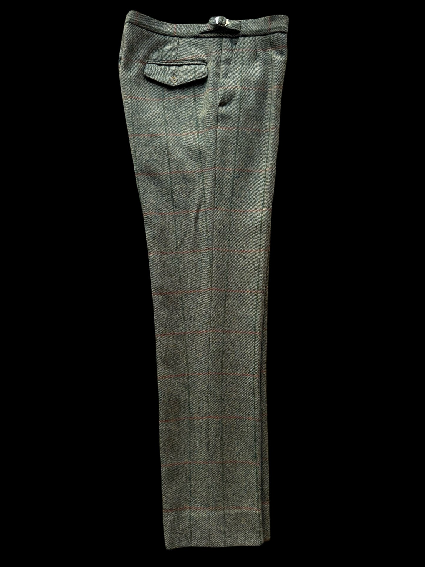 Vintage Bespoke Tweed Suit 40R / W34L Green Orange Overcheck Country