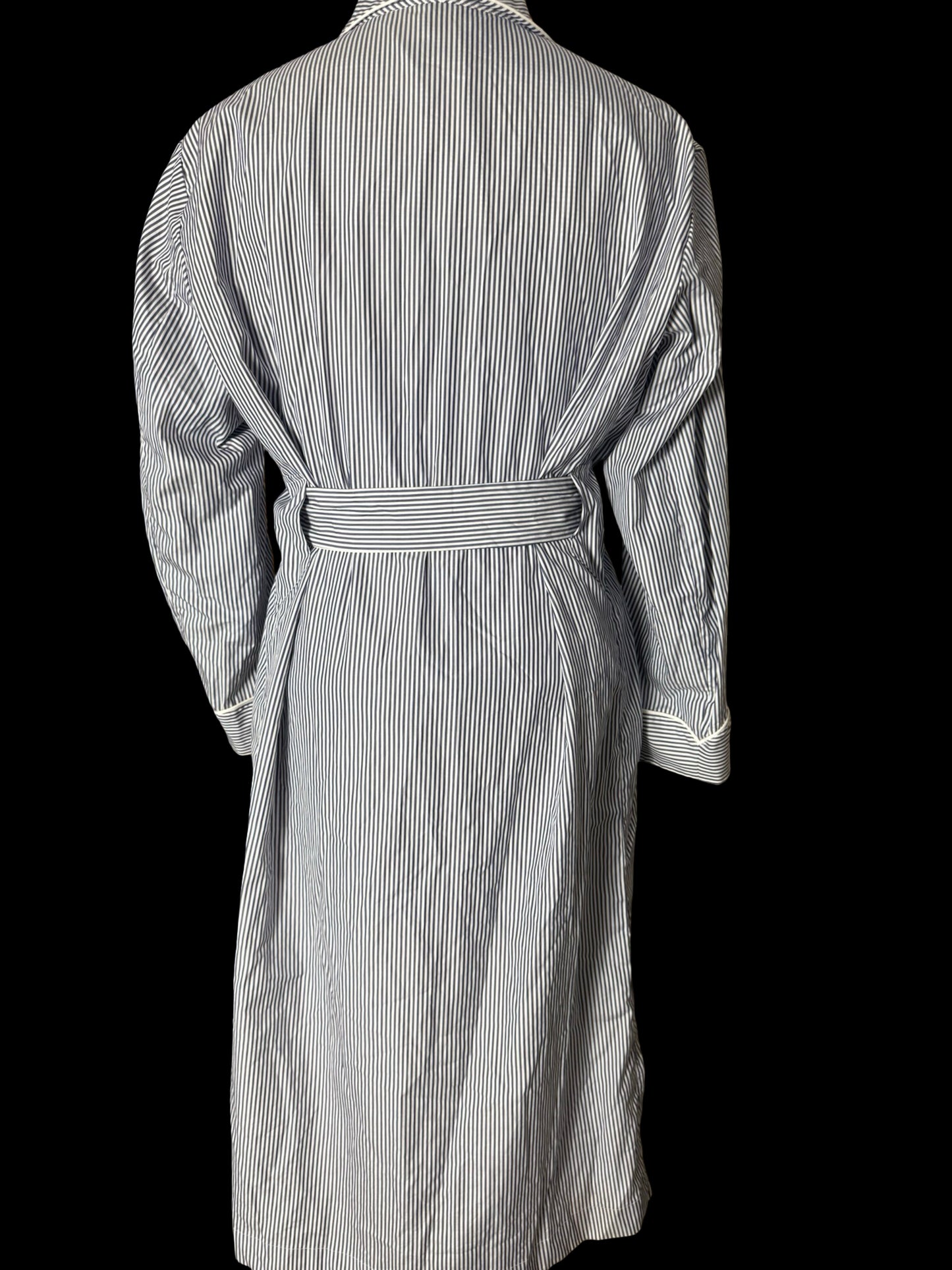 Turnbull & Asser Dressing Gown Size L Navy & White Poplin Cotton RRP £350