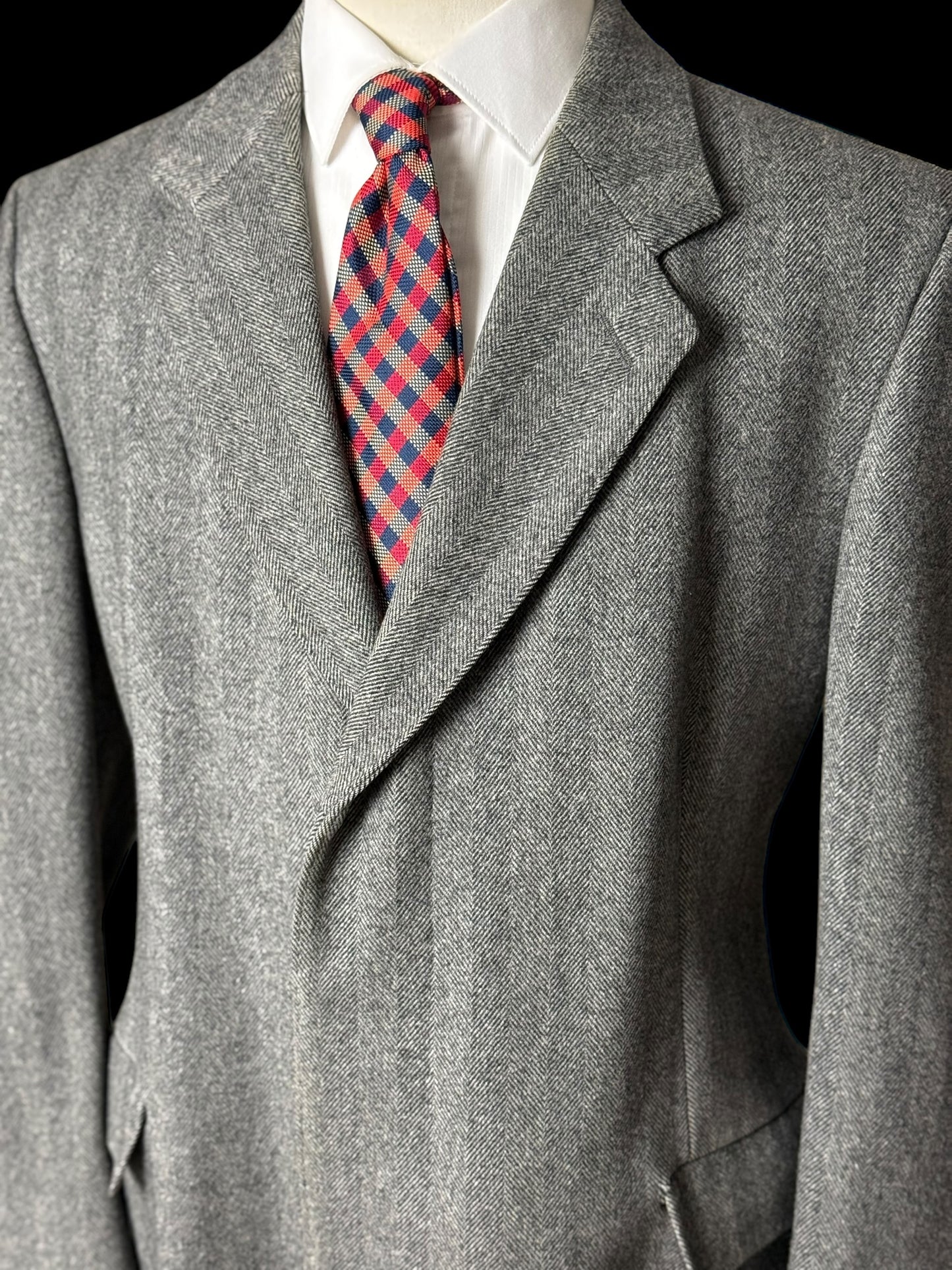 Men’s Manford Made In Ireland Herringbone Overcoat 42” Grey Pure New Wool