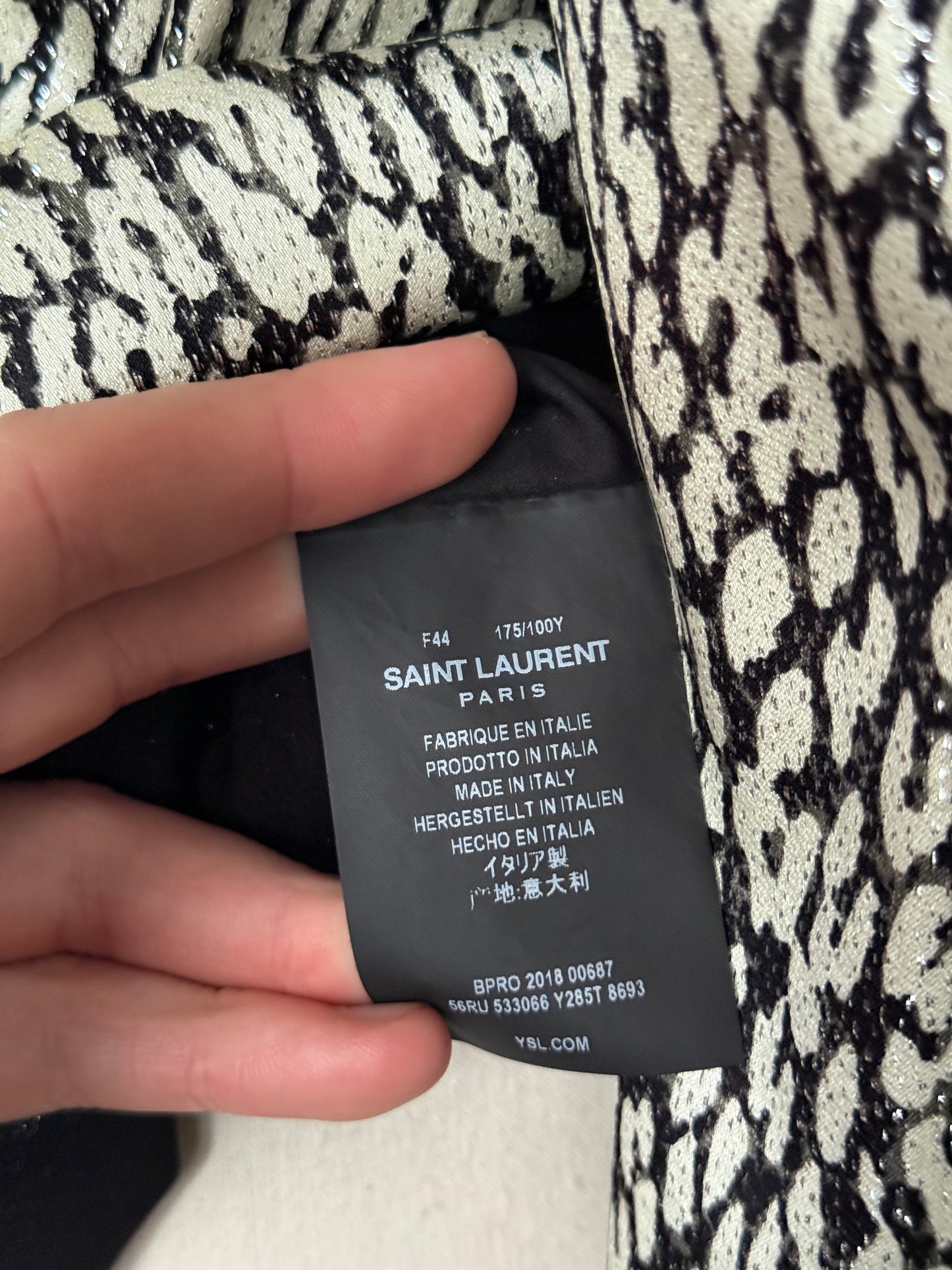 BNWT Saint Laurent Leopard Print Lam Silk Mini Evening Dress 44 RRP $2,290