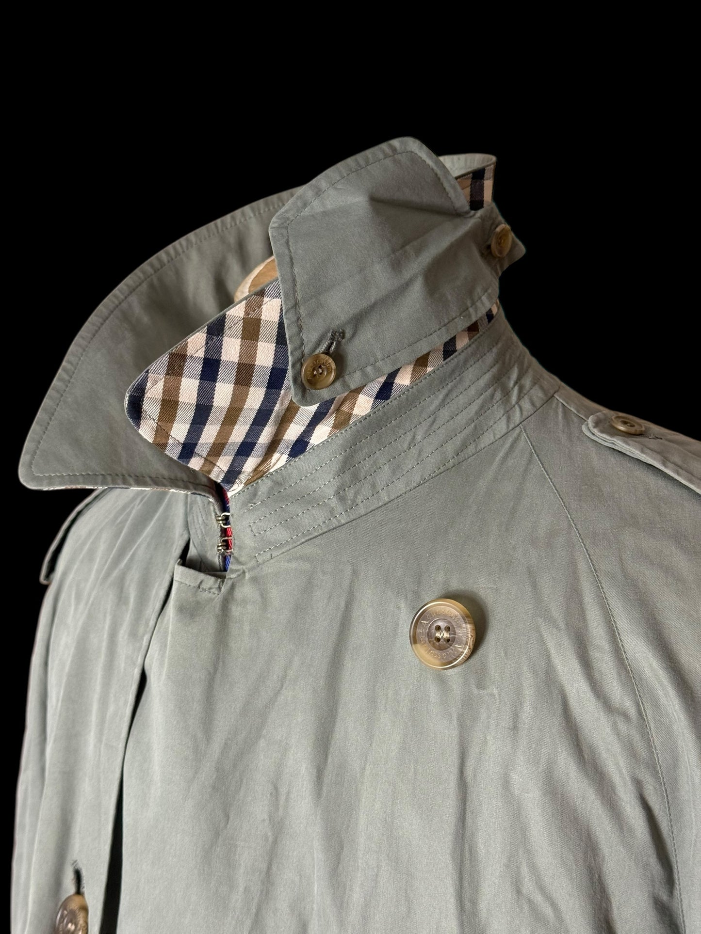 Vintage Men’s Aquascutum Sage Green Belted Trench Coat Size 42” Made In England