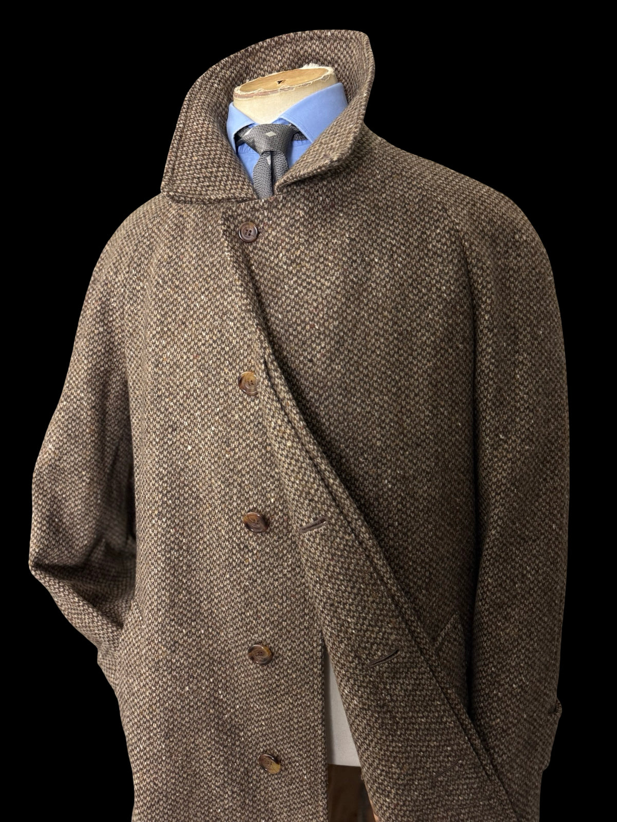 Vintage Mens Aquascutum Tweed Raglan Balmacaan Coat Size 40R Brown Flecked