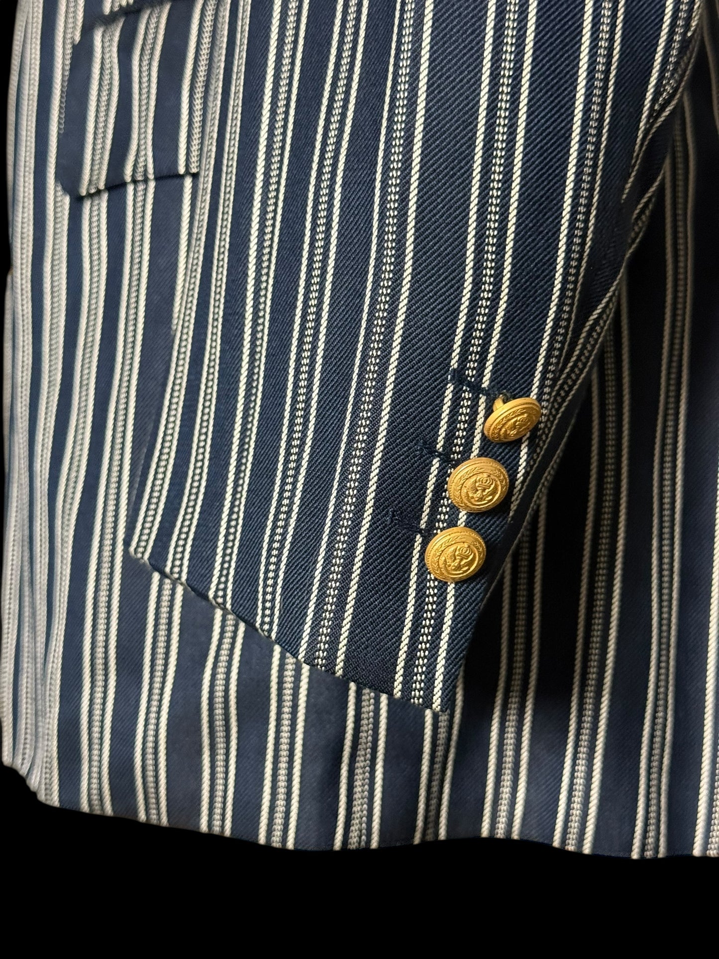 Vintage Chester Barrie Pure Silk Double Breasted Striped Blazer 42R Gold Buttons