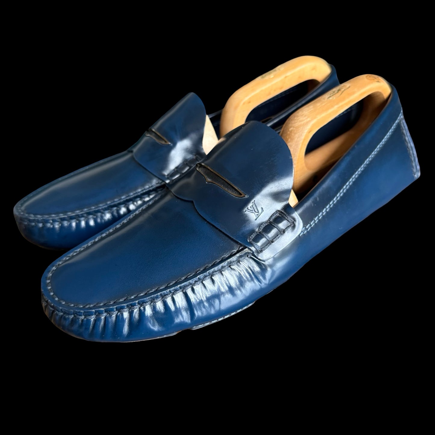 Mens Louis Vuitton Monte Carlo Blue Leather Driving Shoes Loafers UK 8 US 9
