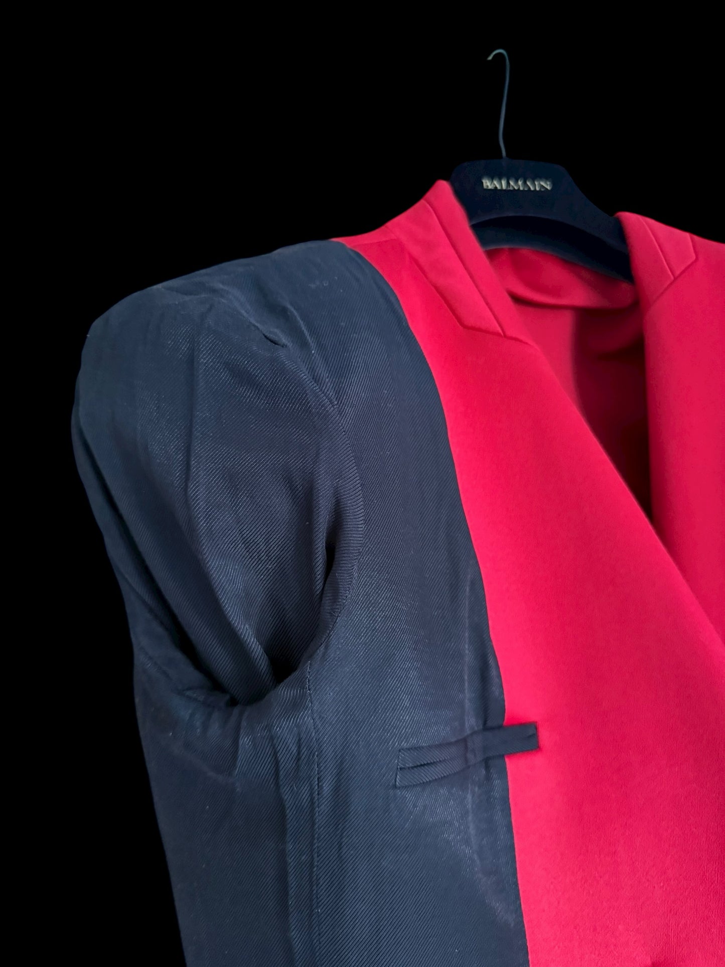 Balmain Double Breasted Red Wool Fitted Jacket Size 44 Gold Buttons RRP £2000