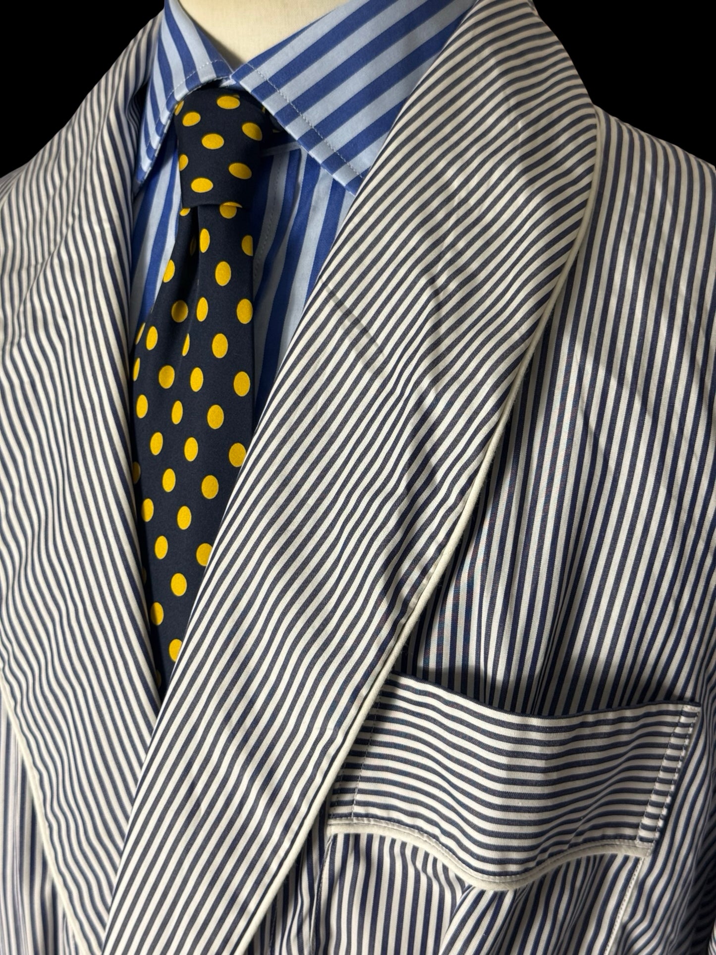 Turnbull & Asser Dressing Gown Size L Navy & White Poplin Cotton RRP £350