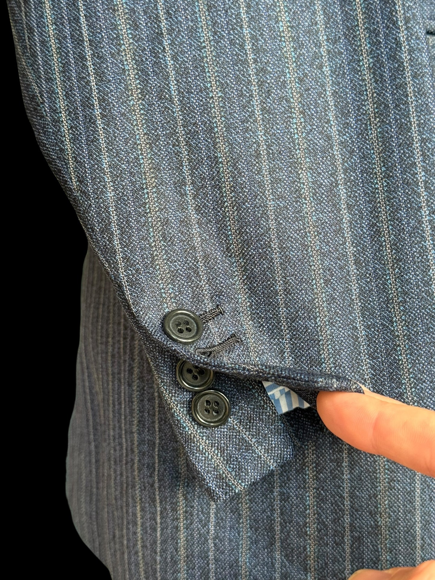 Bespoke Tommy Giulio Caraceni Blue Stripe Heavy Wool Suit 42S/ W34” 1940’s Style