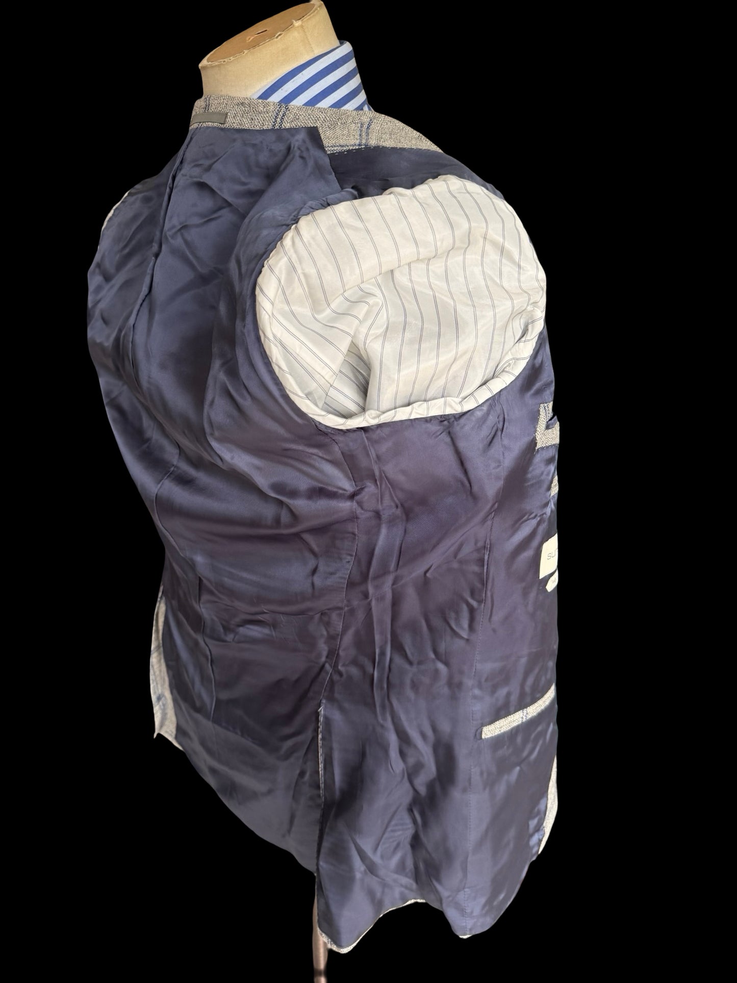 Suit Supply Lazio Wool Silk Linen Suit 38R / W36” Grey Blue Check