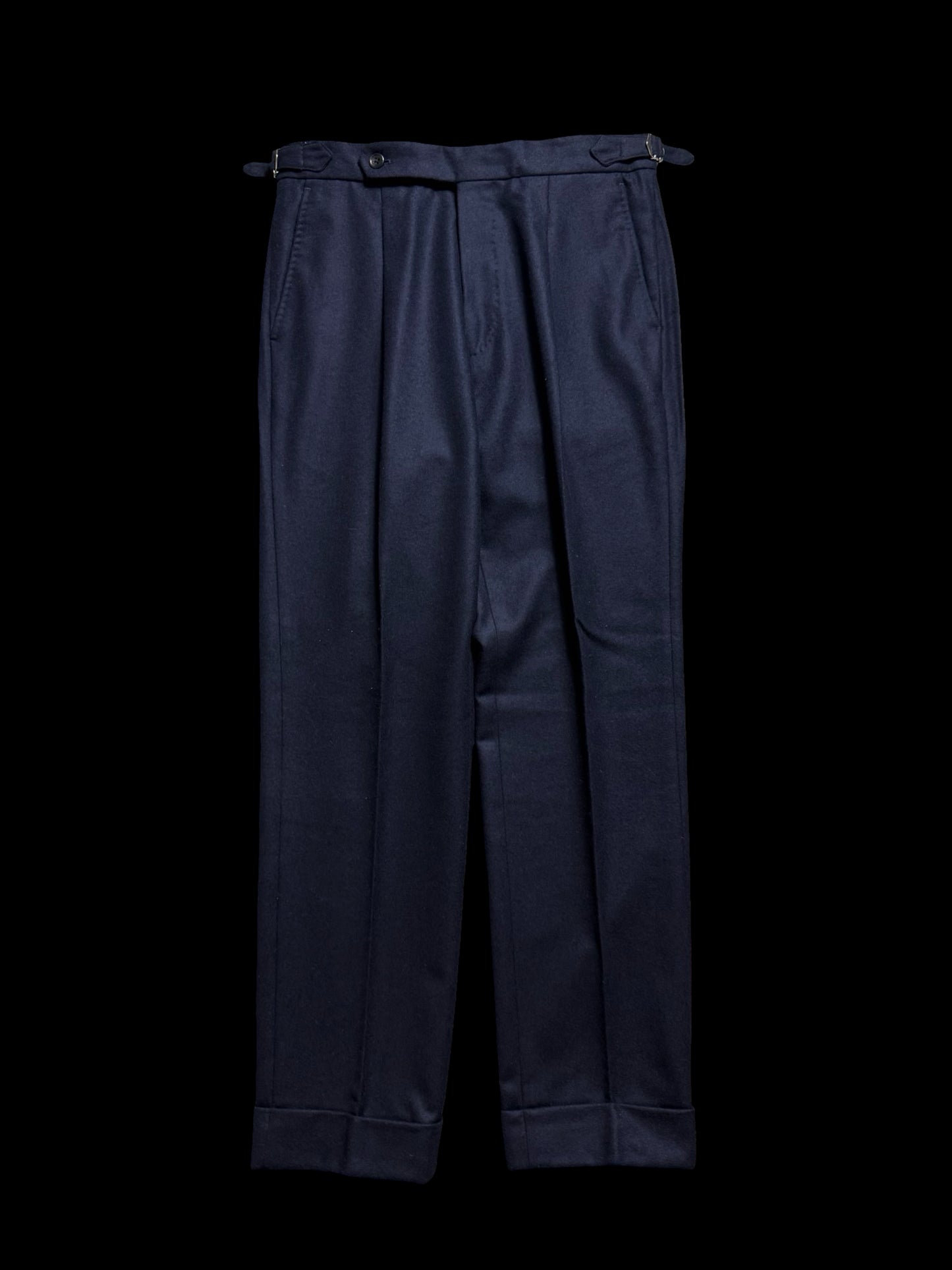 Natalino Navy Blue Flannel Pleat Front Trousers W30S RRP £195