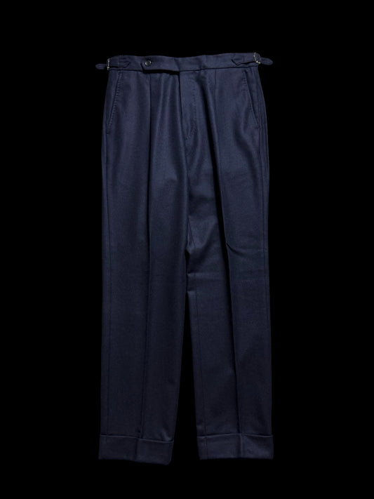 Natalino Navy Blue Flannel Pleat Front Trousers W30S RRP £195
