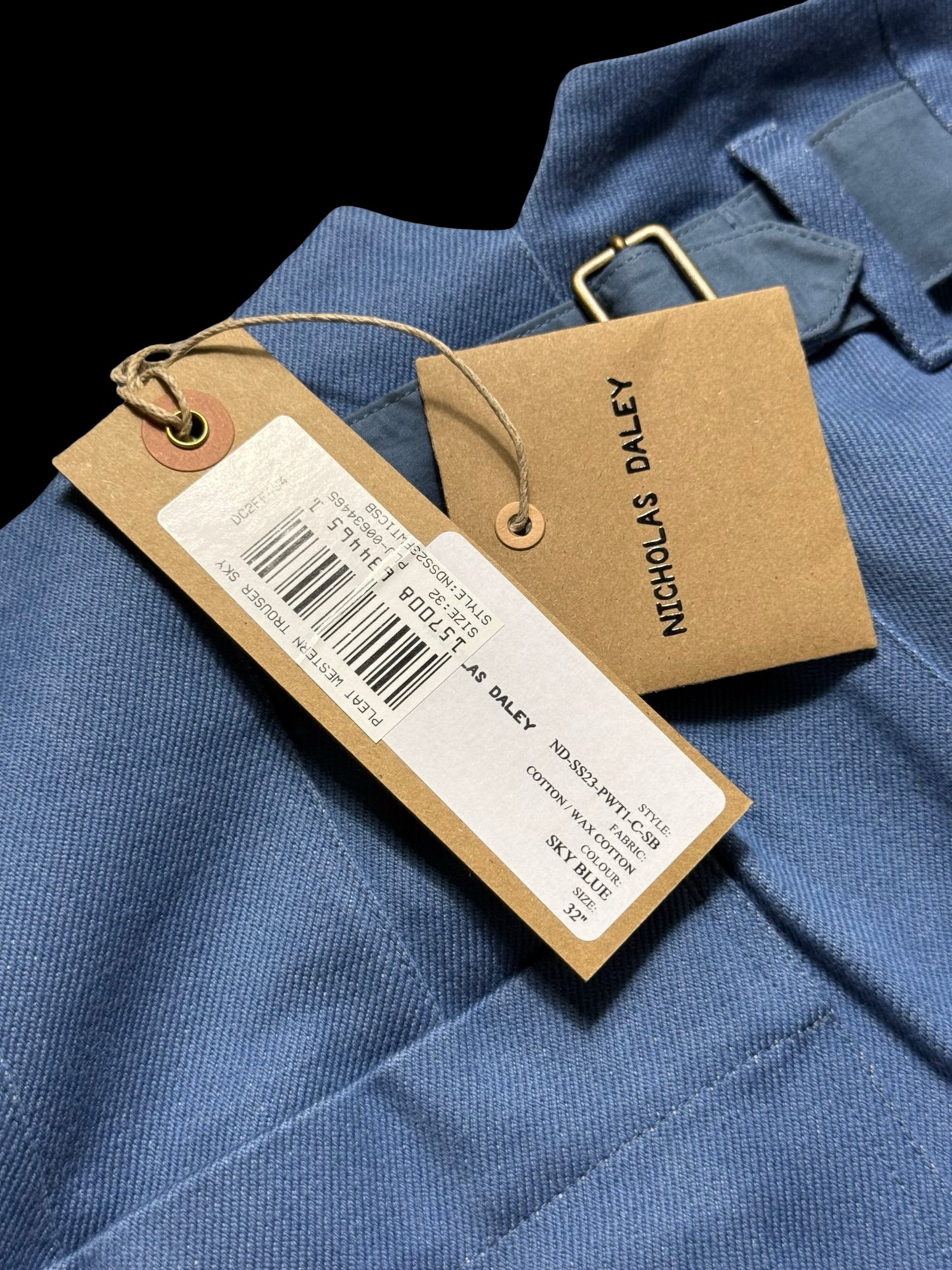 BNWT Men’s Nicholas Daley Pleated Western Trousers 32” Sky Blue Cinch RRP £435