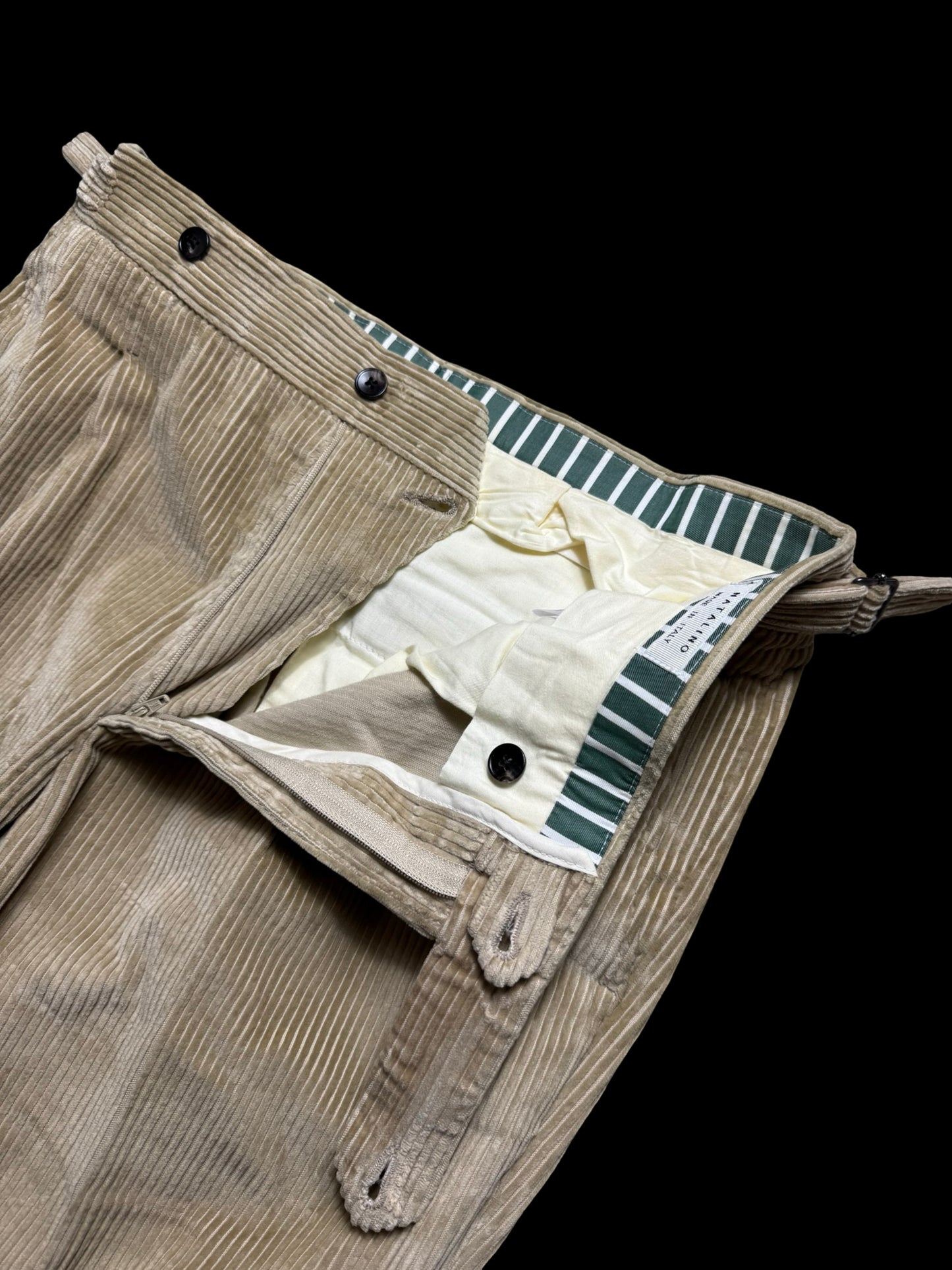 Natalino Beige Corduroy Pleat Front Trousers W32S RRP £185