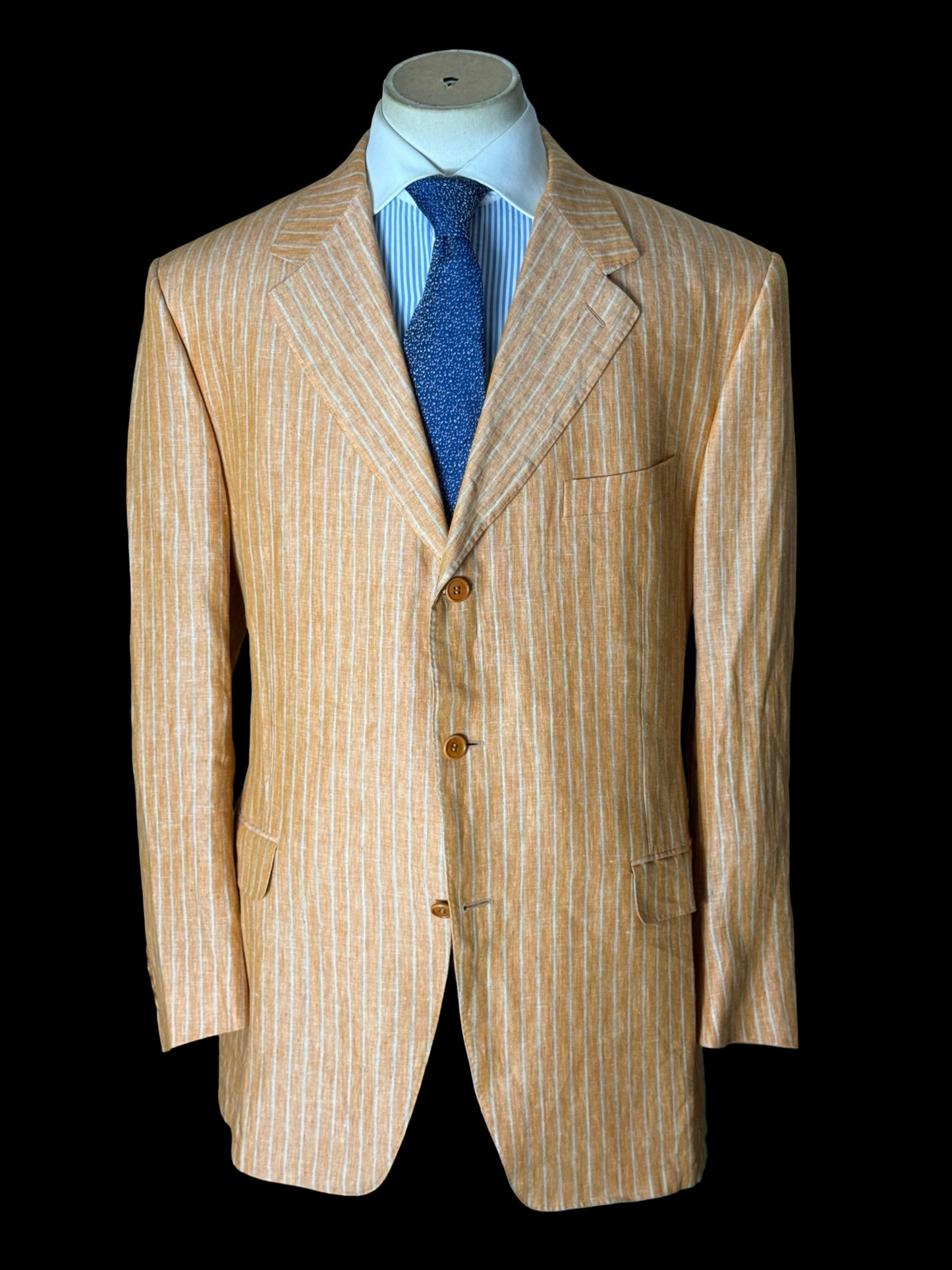 Men’s Canali Pure Linen Orange Sportcoat Blazer 48L EU58 Pinstripe