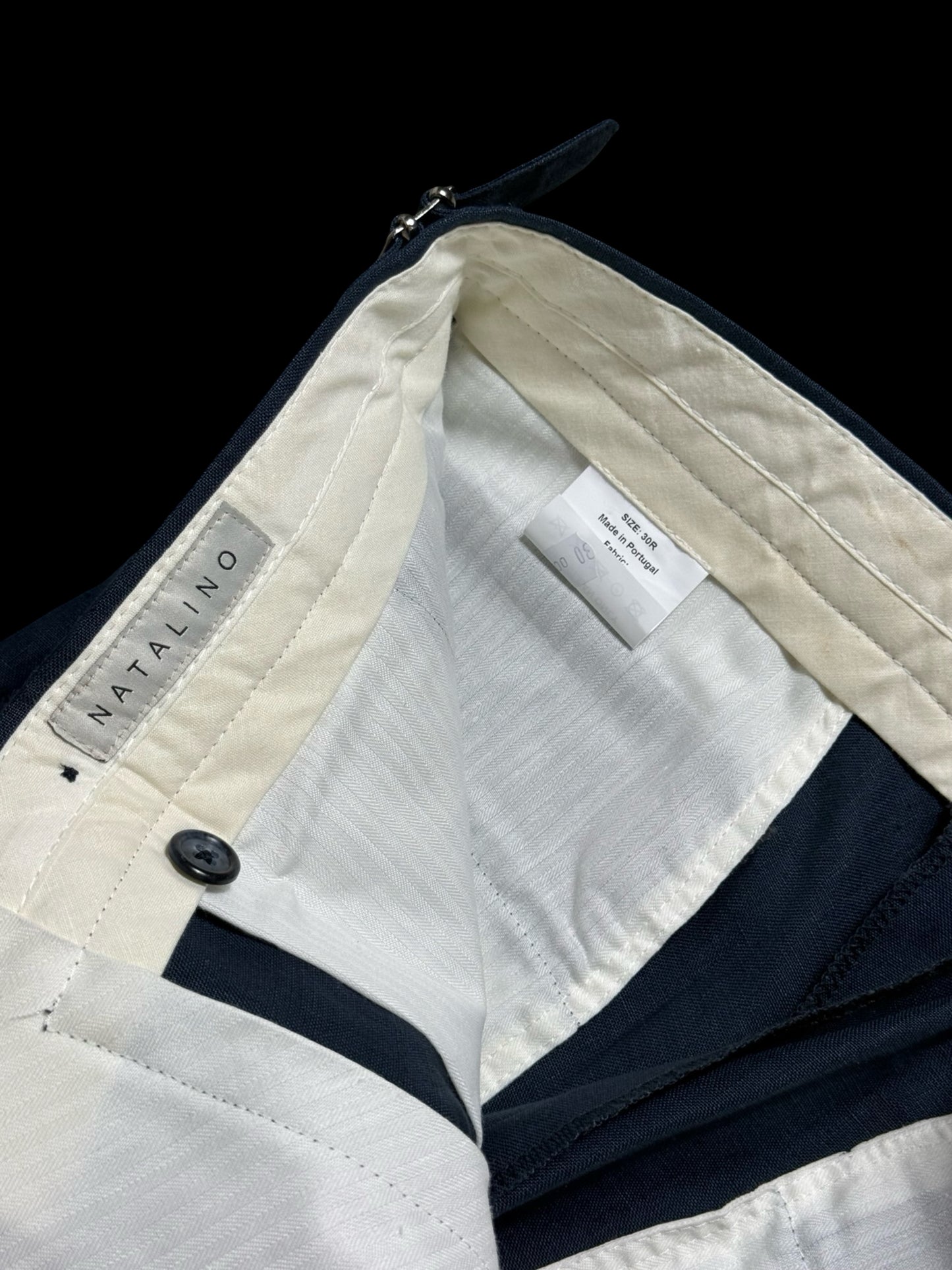 Natalino Single Pleat Navy Irish Linen Trousers W30R Side Adjusters RRP £200