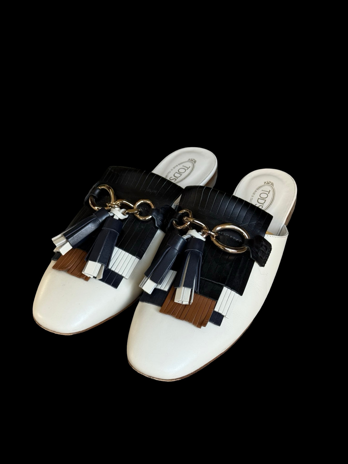 Women’s TOD’s Ivory White Leather Fringed Tassel Mules Size EU39 UK6