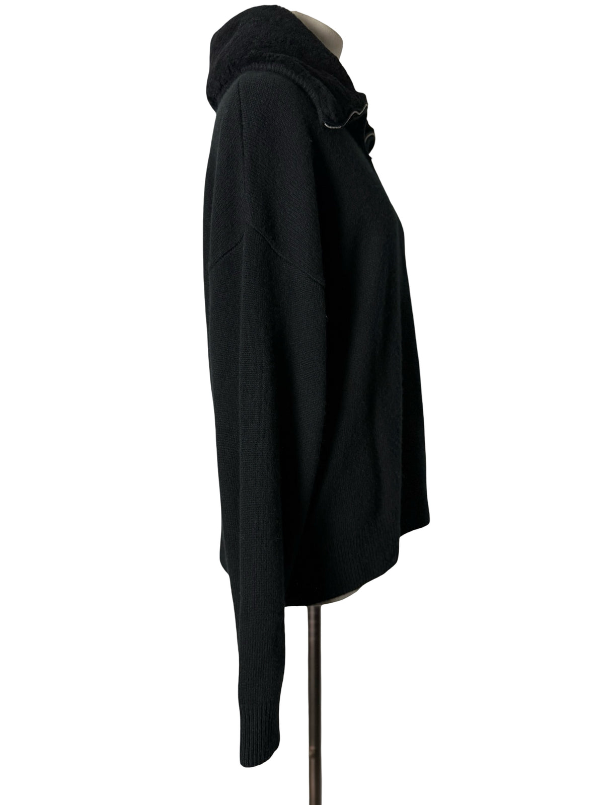 Women’s N.Peal Black Cashmere Zip Neck Jumper Shearling Collar Size M RRP £795