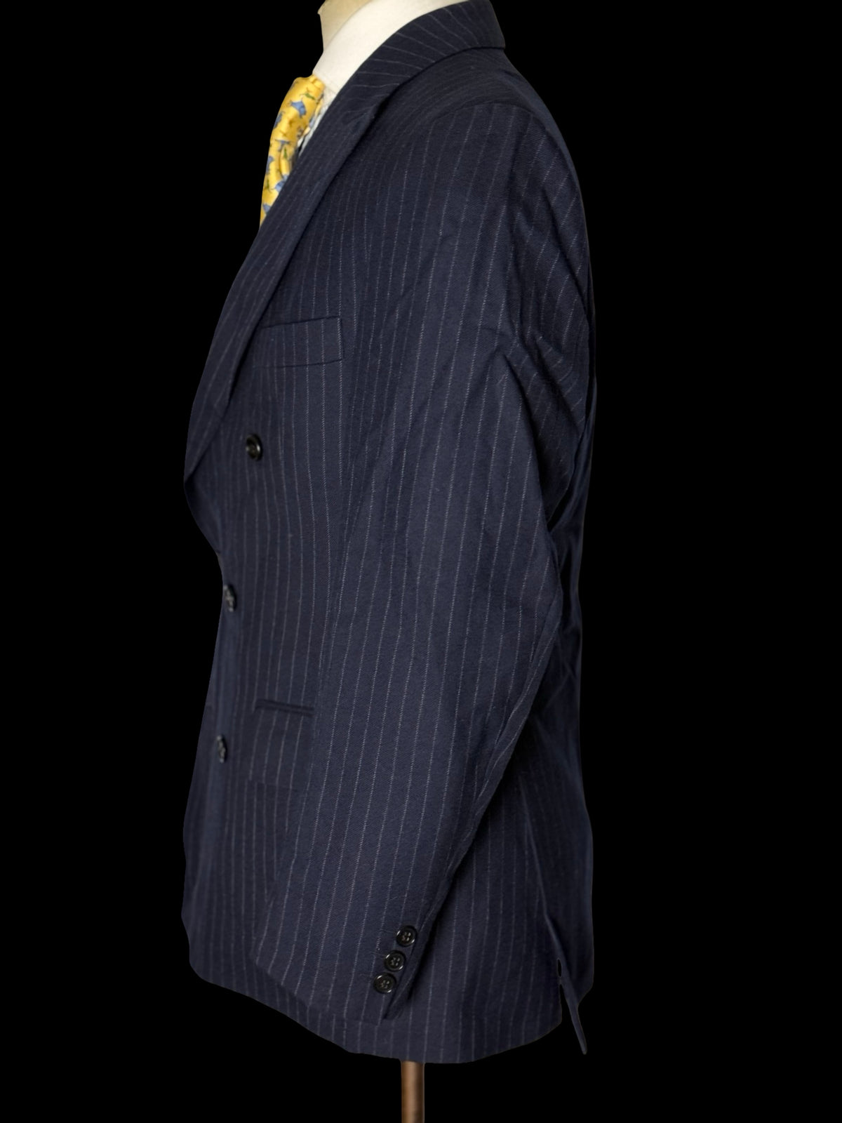 VTG Austin Reed Chester Barrie Navy Double Breasted Suit 39S/W34S Chalk Stripe