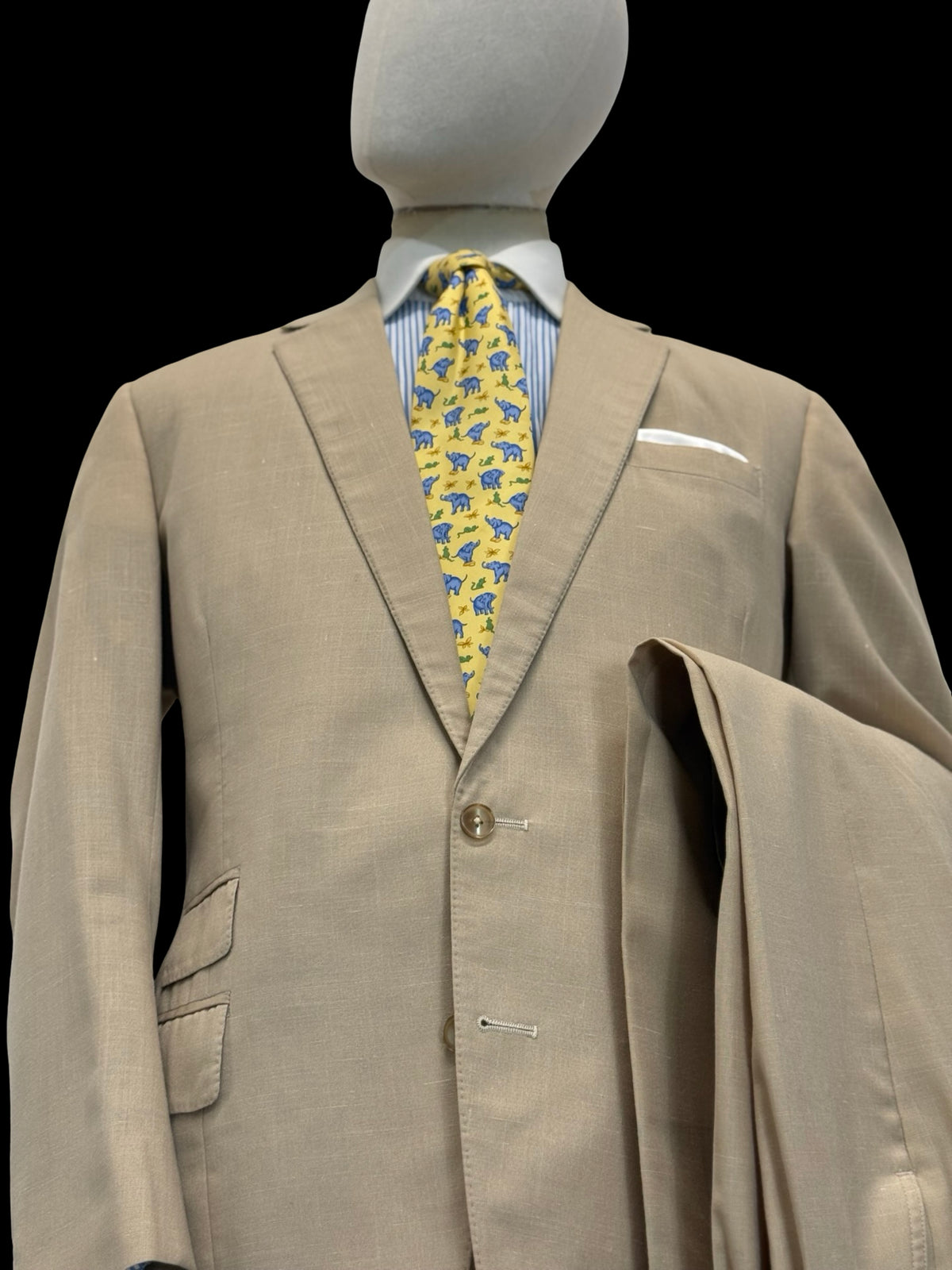 Bespoke 80’s Furness & Duke Tropical Wool Beige Suit 42R / W36R Savile Row